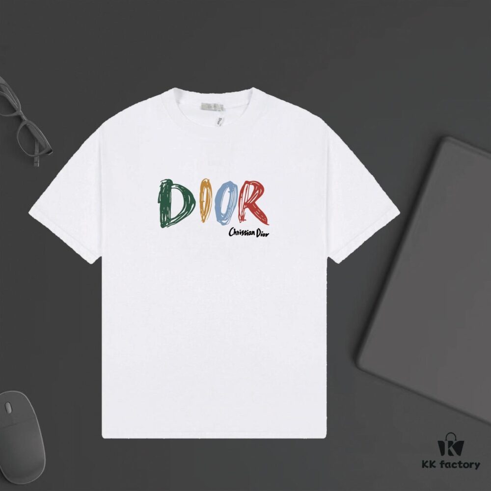 6931a027ccd8ab3d7af93df0 DIOR Letter Print Two-Tone Short Sleeve T-Shirt - Custom 240g Ring-Dyed Fabric, Soft Touch, Stylish and Versatile Unisex Design