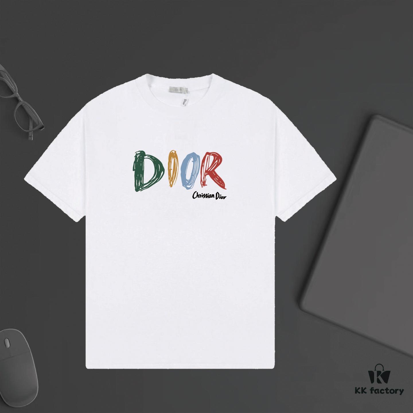 6931a027ccd8ab3d7af93df0 DIOR Letter Print Two-Tone Short Sleeve T-Shirt - Custom 240g Ring-Dyed Fabric, Soft Touch, Stylish and Versatile Unisex Design