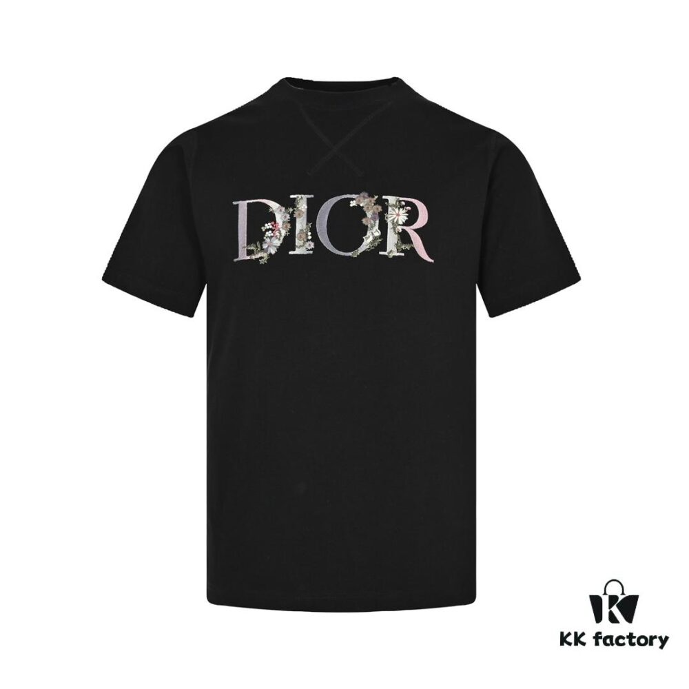 6931a046ccd8ab3d7af9405a Dior 22SS Embroidered Floral Letter Short-Sleeve