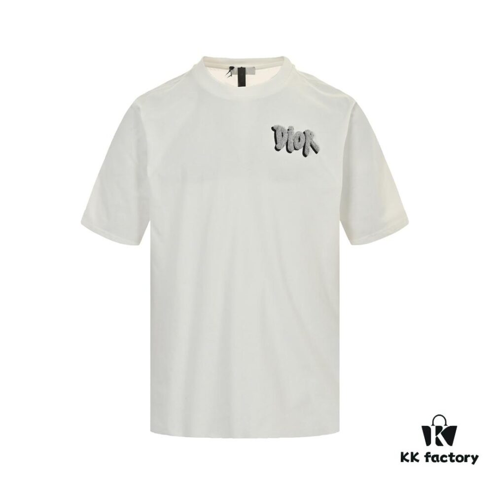 6931a047ccd8ab3d7af9406d Dior Logo Embroidered Short Sleeve T-Shirt with Double-Layer Toothbrush Stitch