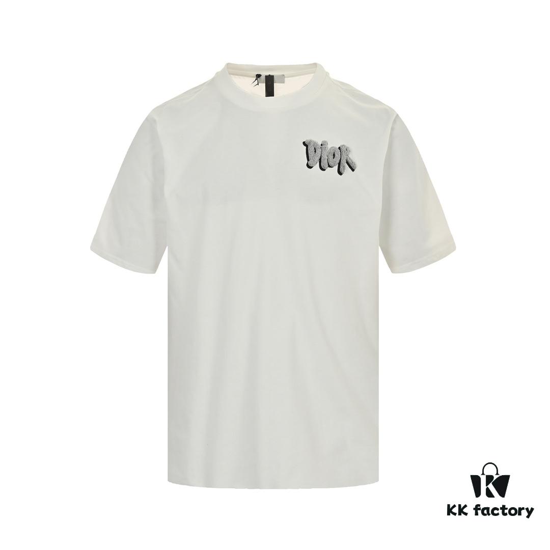 6931a047ccd8ab3d7af9406d Dior Logo Embroidered Short Sleeve T-Shirt with Double-Layer Toothbrush Stitch