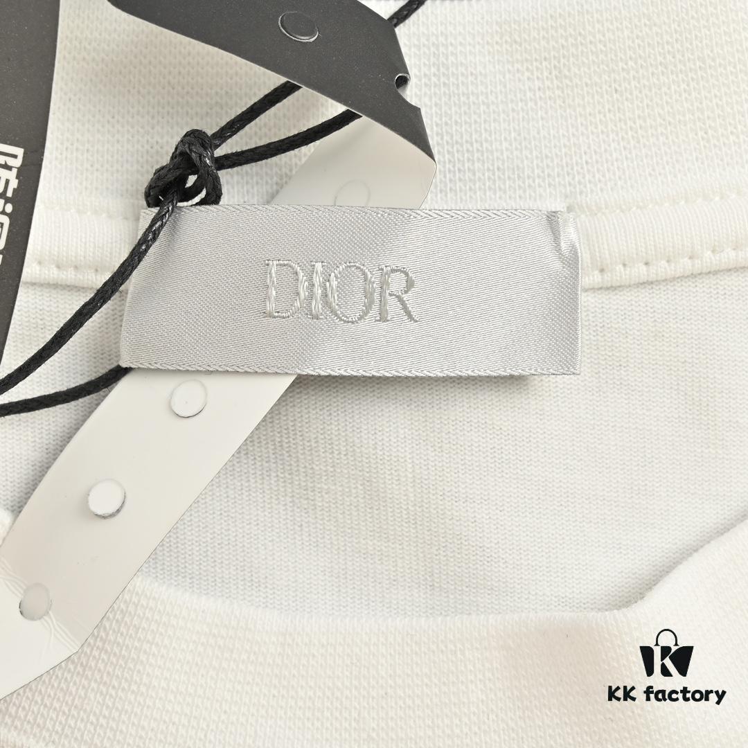 6931a047ccd8ab3d7af94071 Dior Logo Embroidered Short Sleeve T-Shirt with Double-Layer Toothbrush Stitch