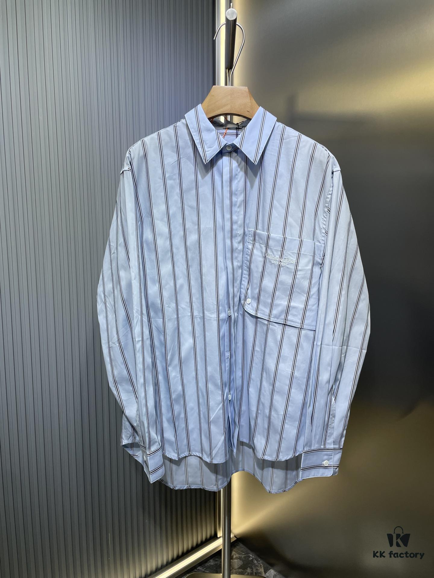 6931a04fccd8ab3d7af9411f DR🔥Dior Men's Collection Fashion Show Debut, Stylishly Tailored Blue Striped Cotton Workwear-Inspired Oversized Jacket with Christian Couture Embroidery, Unisex Design
