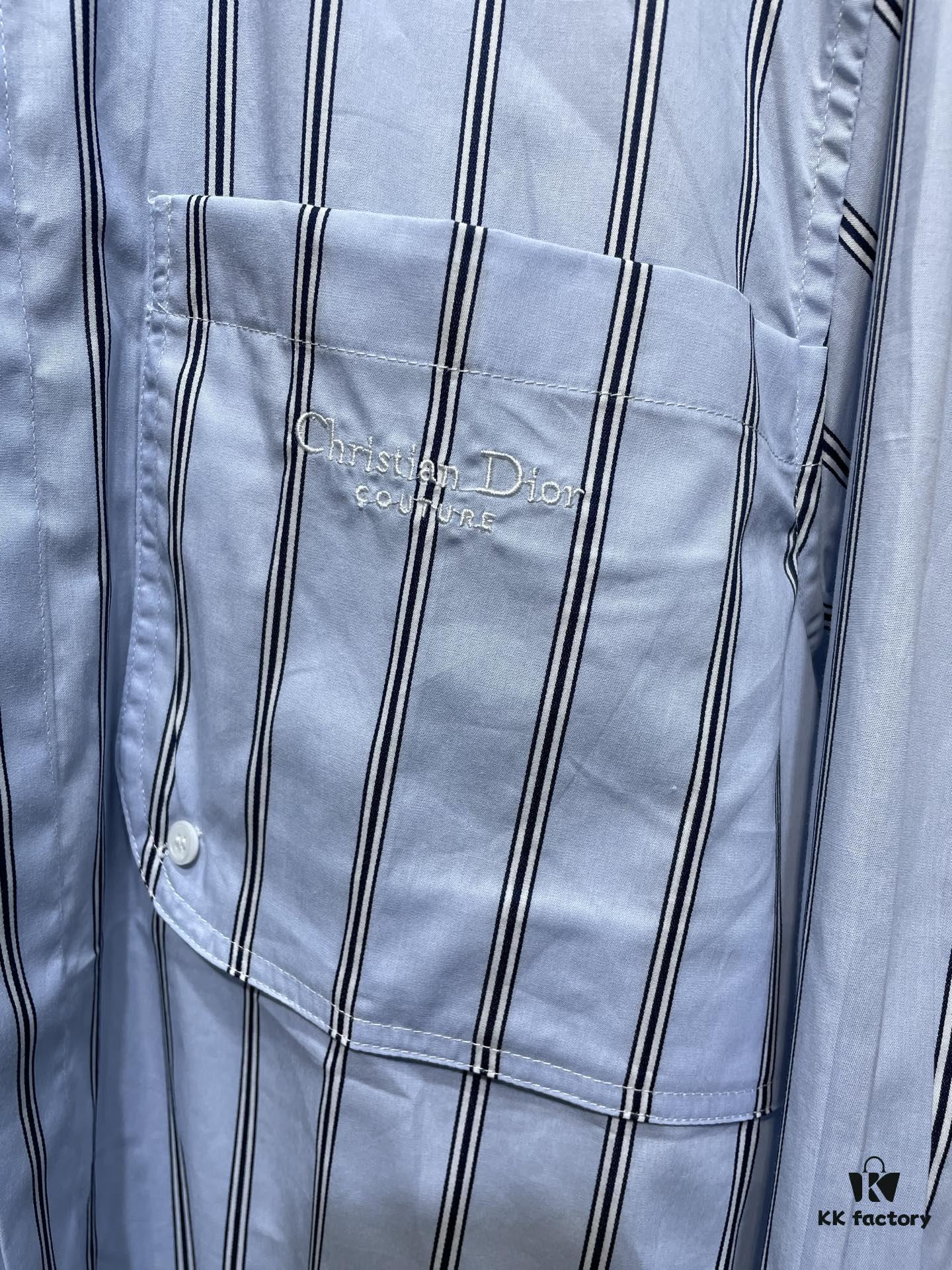 6931a04fccd8ab3d7af94121 DR🔥Dior Men's Collection Fashion Show Debut, Stylishly Tailored Blue Striped Cotton Workwear-Inspired Oversized Jacket with Christian Couture Embroidery, Unisex Design
