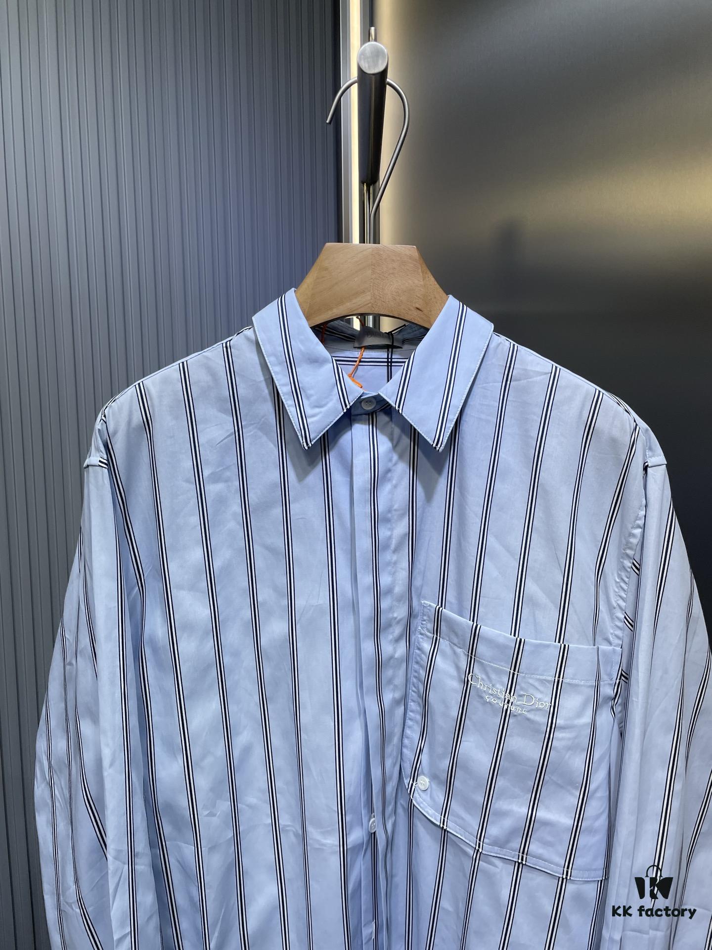 6931a04fccd8ab3d7af94122 DR🔥Dior Men's Collection Fashion Show Debut, Stylishly Tailored Blue Striped Cotton Workwear-Inspired Oversized Jacket with Christian Couture Embroidery, Unisex Design