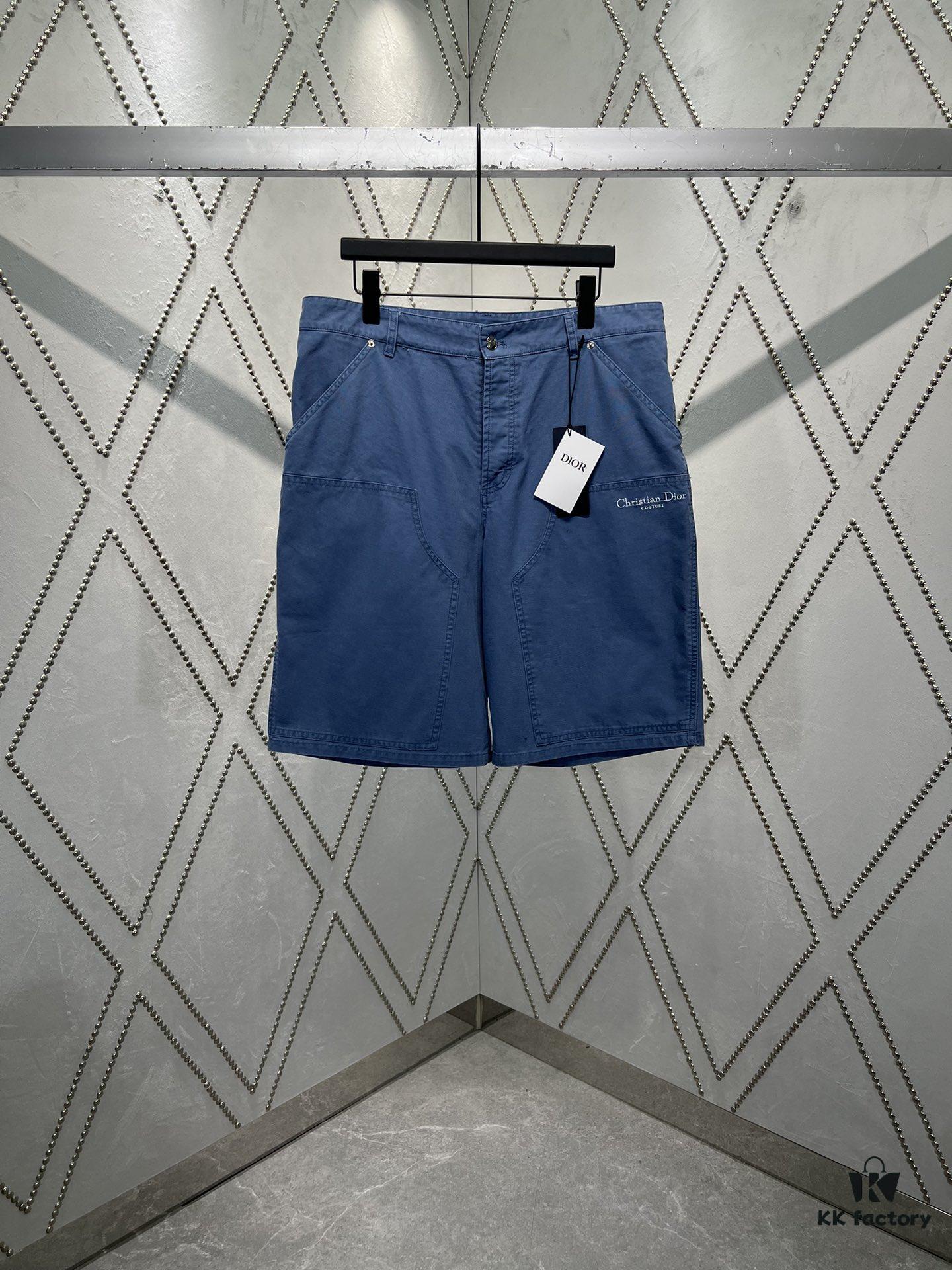 Dior 25SS New Summer Men's Wear Collection Solid Color Letter Embroidery Pure Cotton Denim Shorts