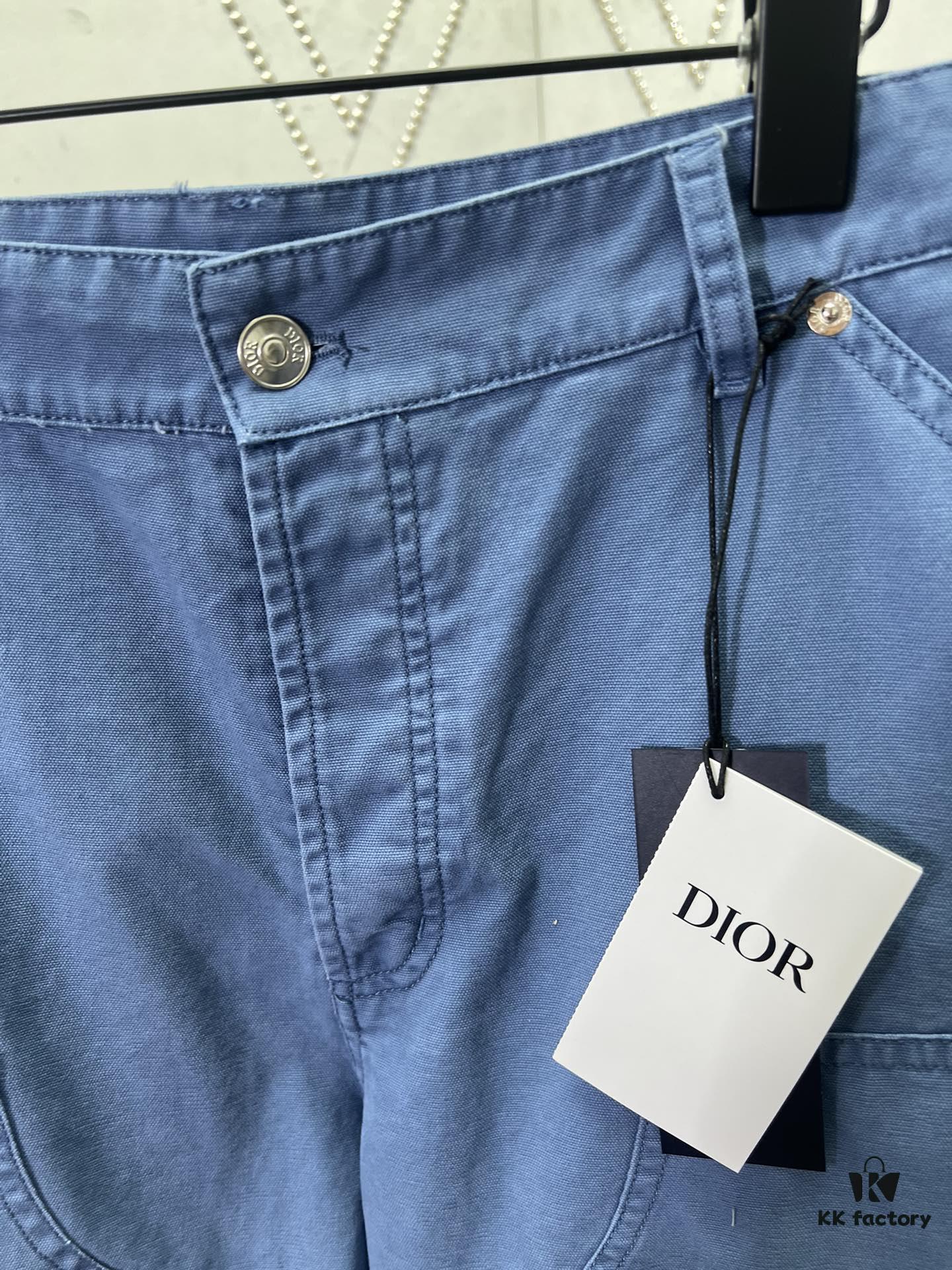 Dior 25SS New Summer Men's Wear Collection Solid Color Letter Embroidery Pure Cotton Denim Shorts