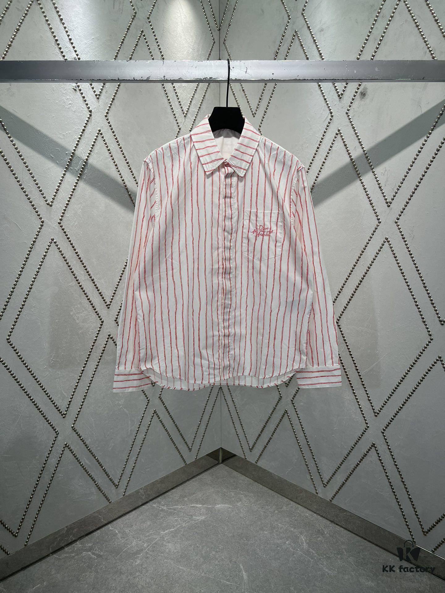 6931a054ccd8ab3d7af9417c Dior 25ss New Arrival Shirt Combines Modern Style with Traditional Elegance, Crafted from White Cotton Poplin with Pink Stripes, Featuring the Dior For My Real Friends Logo from the DIOR AND HYLTON NEL Collaboration Series
