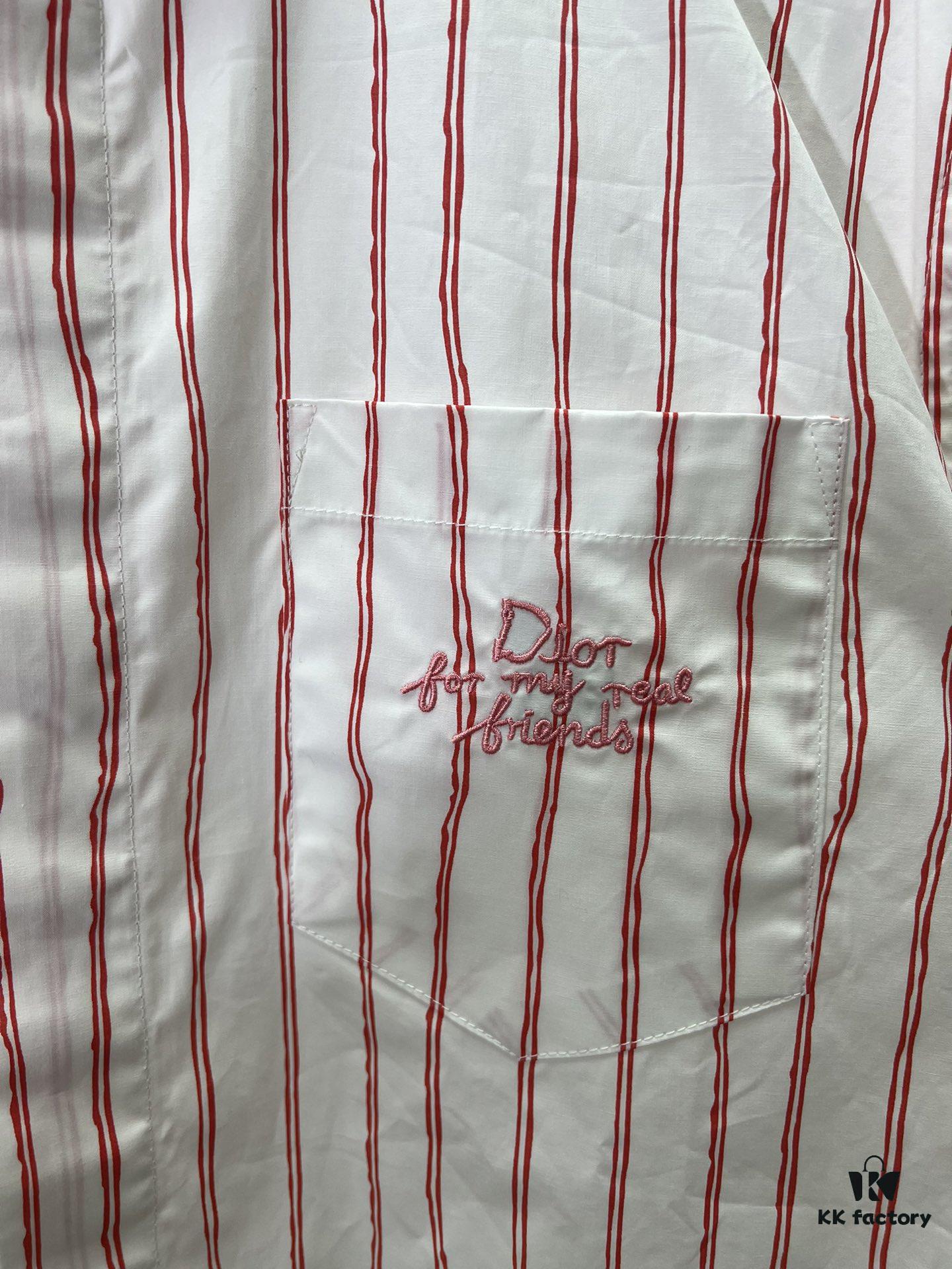 6931a054ccd8ab3d7af94183 Dior 25ss New Arrival Shirt Combines Modern Style with Traditional Elegance, Crafted from White Cotton Poplin with Pink Stripes, Featuring the Dior For My Real Friends Logo from the DIOR AND HYLTON NEL Collaboration Series