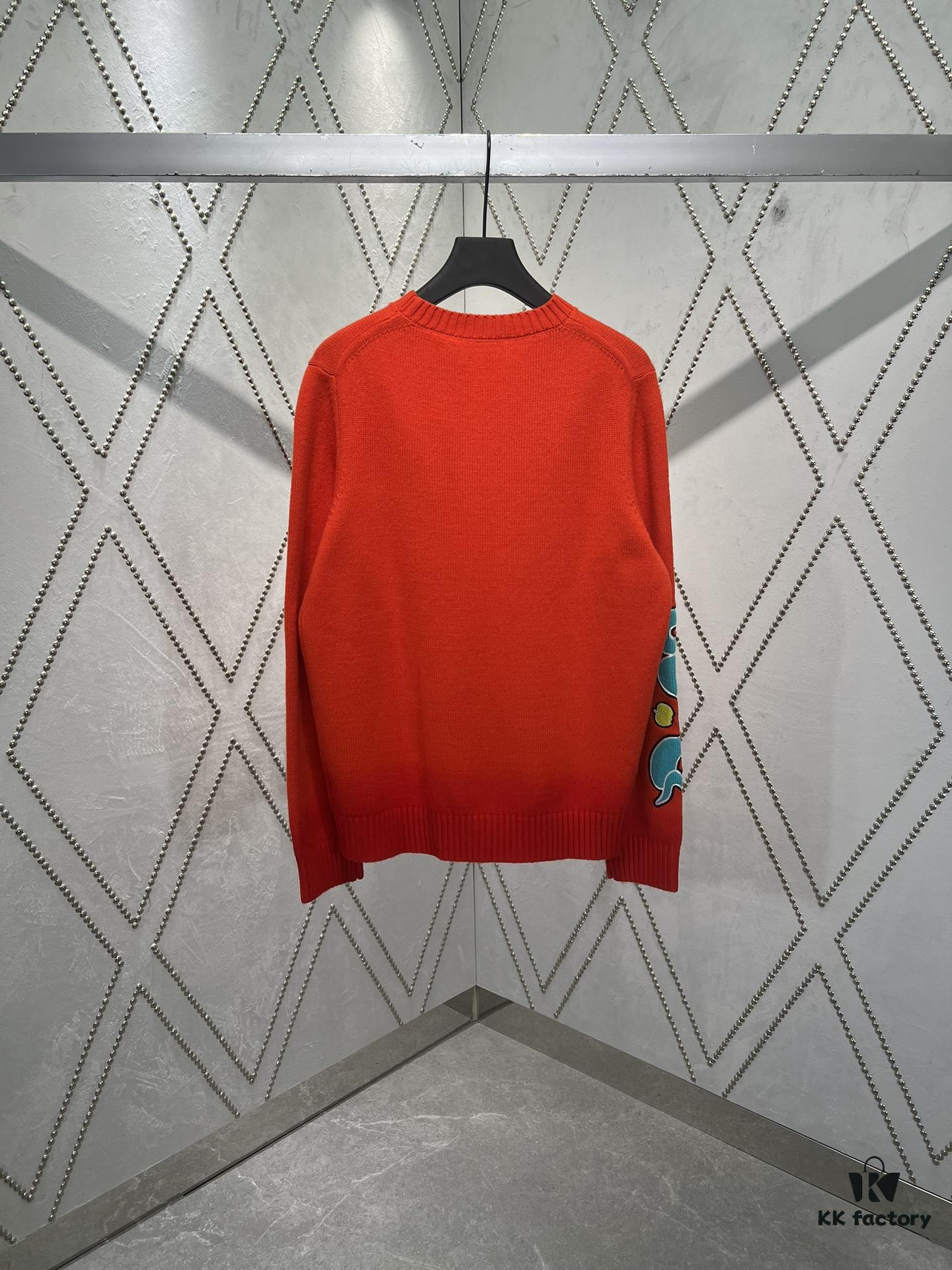 6931a058ccd8ab3d7af941de DIOR 25SS New Arrival Knitwear from the DIOR AND KAWS Limited Collection. Crafted from red and burgundy wool knit fabric, one sleeve features the DIOR AND KAWS signature embroidery, reinterpreting the Dior logo with a vibrant serpentine motif. The hem and cuffs feature contrasting details, perfect for pairing with classic jeans or shorts to create a striking look.
