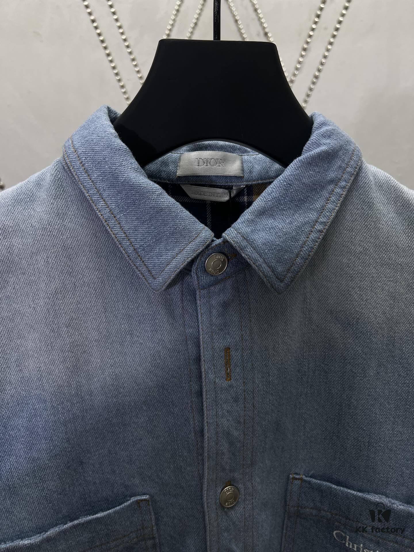 6931a05fccd8ab3d7af94270 Dior 25SS Spring Collection New Arrival Denim Shirt with Single-Breasted Button Closure and Chest Embroidered Logo Unisex Style