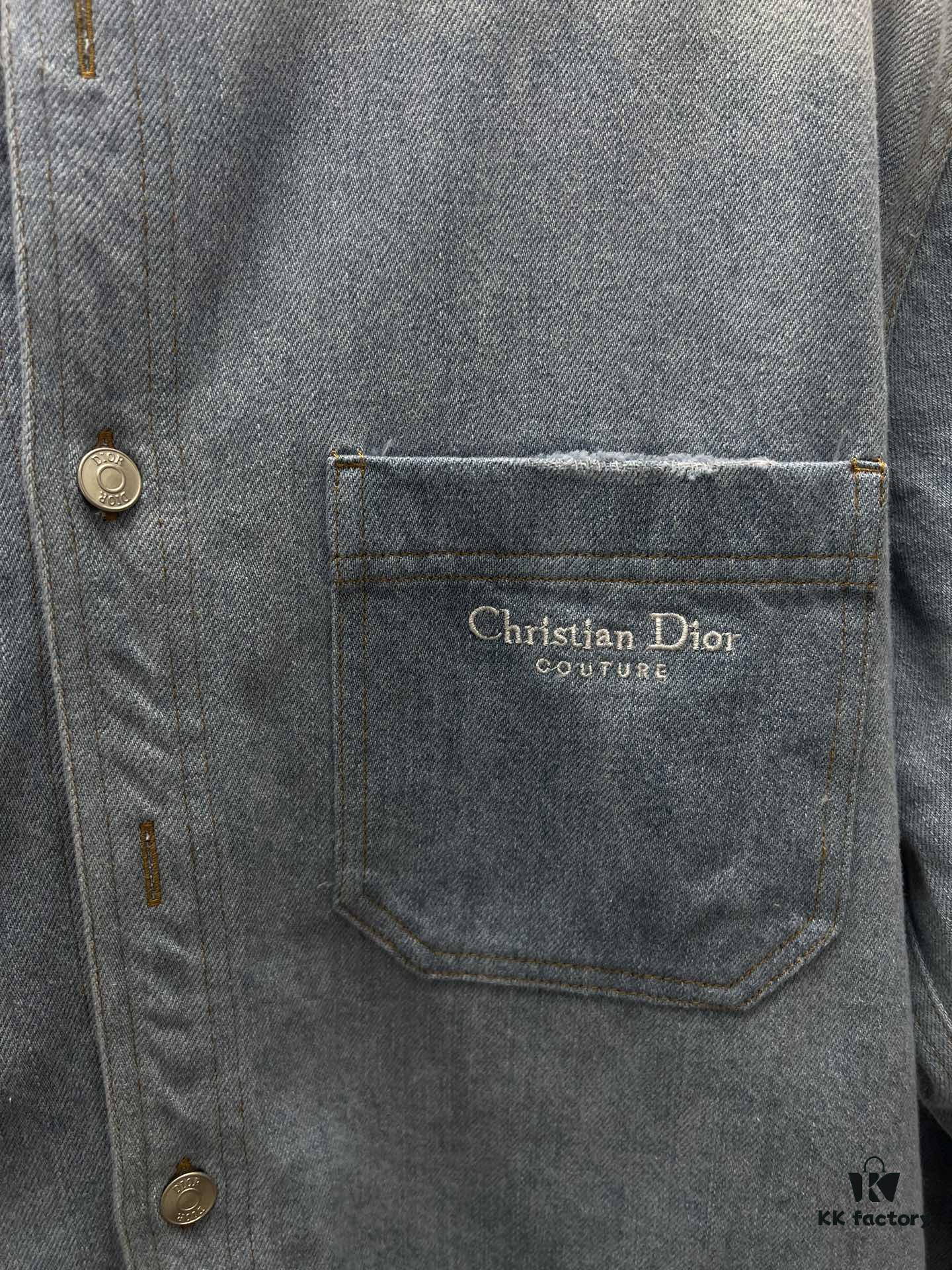 6931a060ccd8ab3d7af94271 Dior 25SS Spring Collection New Arrival Denim Shirt with Single-Breasted Button Closure and Chest Embroidered Logo Unisex Style