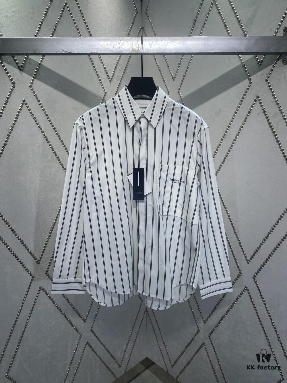 6931a062ccd8ab3d7af942aa Dior 24SS New Arrival Shirt Featured in Dior's Winter 2024 Men's Collection Show, Fashionably Tailored to Highlight Workwear Aesthetics, Crafted from Blue Striped Cotton Fabric with a Christian Dior Couture Embroidered Chest Pocket, Oversized Fit for a Casual Style