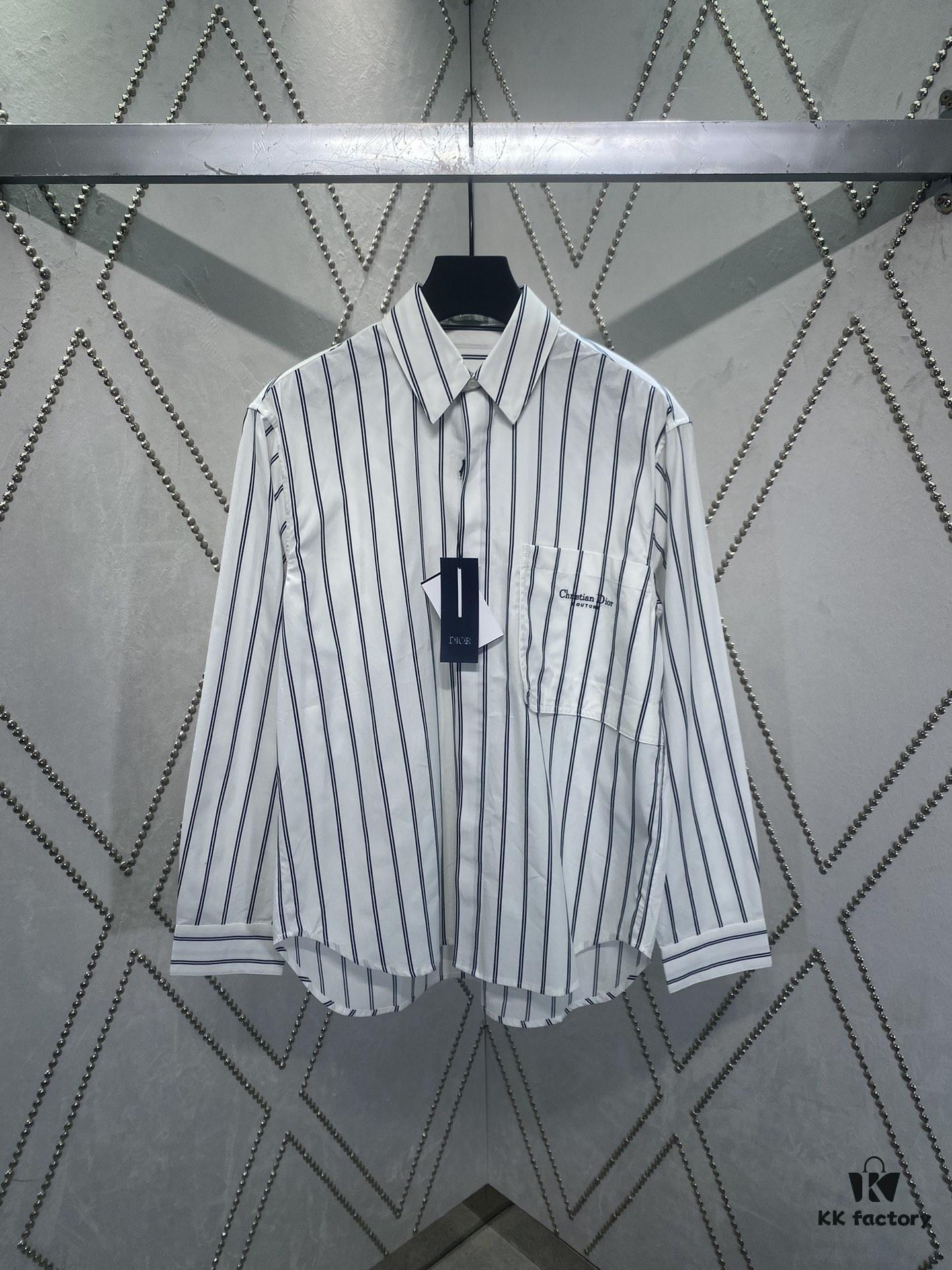 6931a062ccd8ab3d7af942aa Dior 24SS New Arrival Shirt Featured in Dior's Winter 2024 Men's Collection Show, Fashionably Tailored to Highlight Workwear Aesthetics, Crafted from Blue Striped Cotton Fabric with a Christian Dior Couture Embroidered Chest Pocket, Oversized Fit for a Casual Style