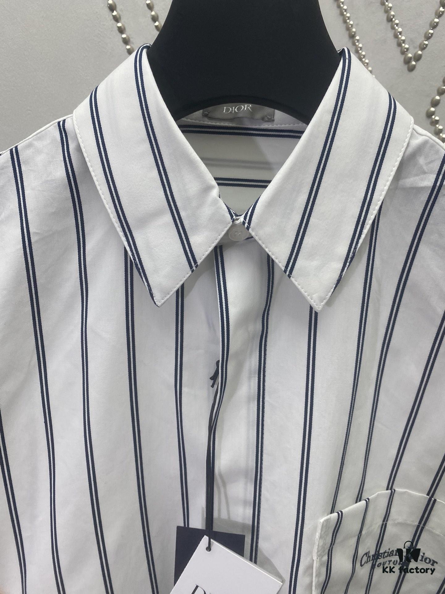 6931a062ccd8ab3d7af942ac Dior 24SS New Arrival Shirt Featured in Dior's Winter 2024 Men's Collection Show, Fashionably Tailored to Highlight Workwear Aesthetics, Crafted from Blue Striped Cotton Fabric with a Christian Dior Couture Embroidered Chest Pocket, Oversized Fit for a Casual Style