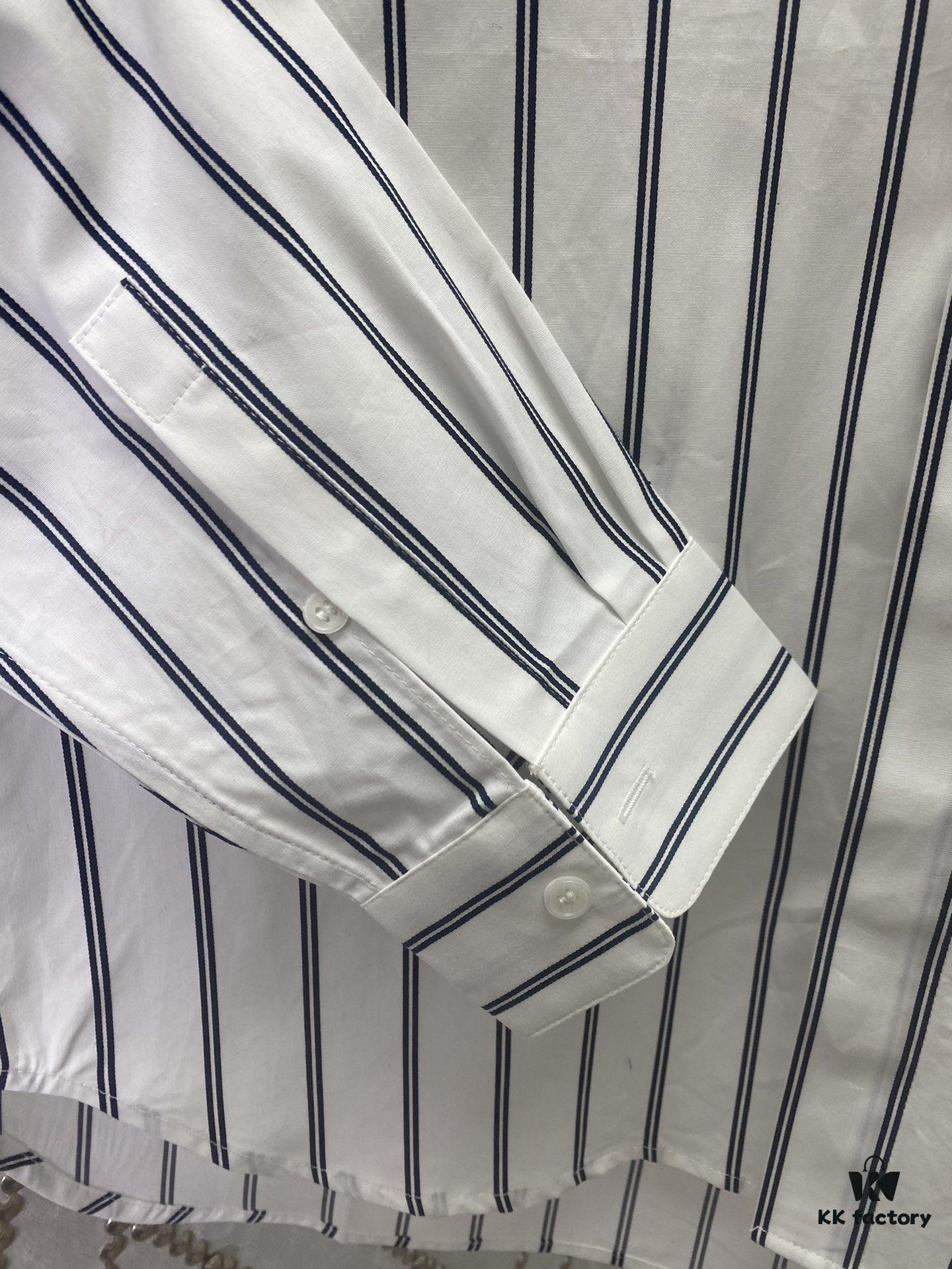 6931a062ccd8ab3d7af942ae Dior 24SS New Arrival Shirt Featured in Dior's Winter 2024 Men's Collection Show, Fashionably Tailored to Highlight Workwear Aesthetics, Crafted from Blue Striped Cotton Fabric with a Christian Dior Couture Embroidered Chest Pocket, Oversized Fit for a Casual Style
