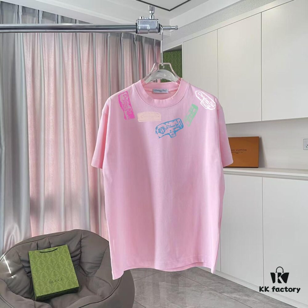 6931a067ccd8ab3d7af942fc Dior 2025 Summer New Arrival Unisex Short Sleeve T-Shirt with Signature Logo Print, Custom 300g Fabric
