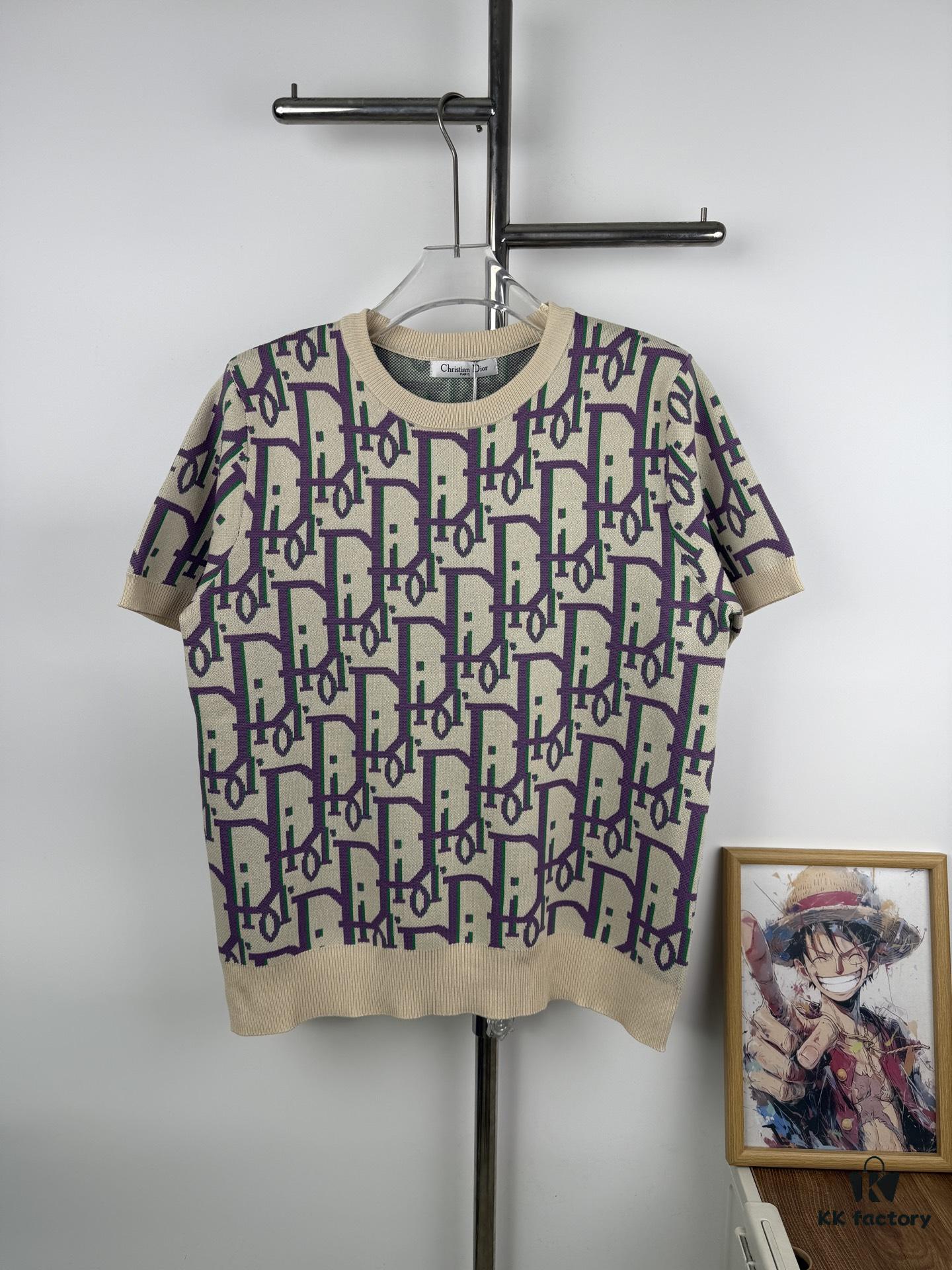 6931a067ccd8ab3d7af94305 New DIOR Knit Round-Neck Sweater Full Print Jacquard Monogram Short-Sleeve Unisex T-Shirt