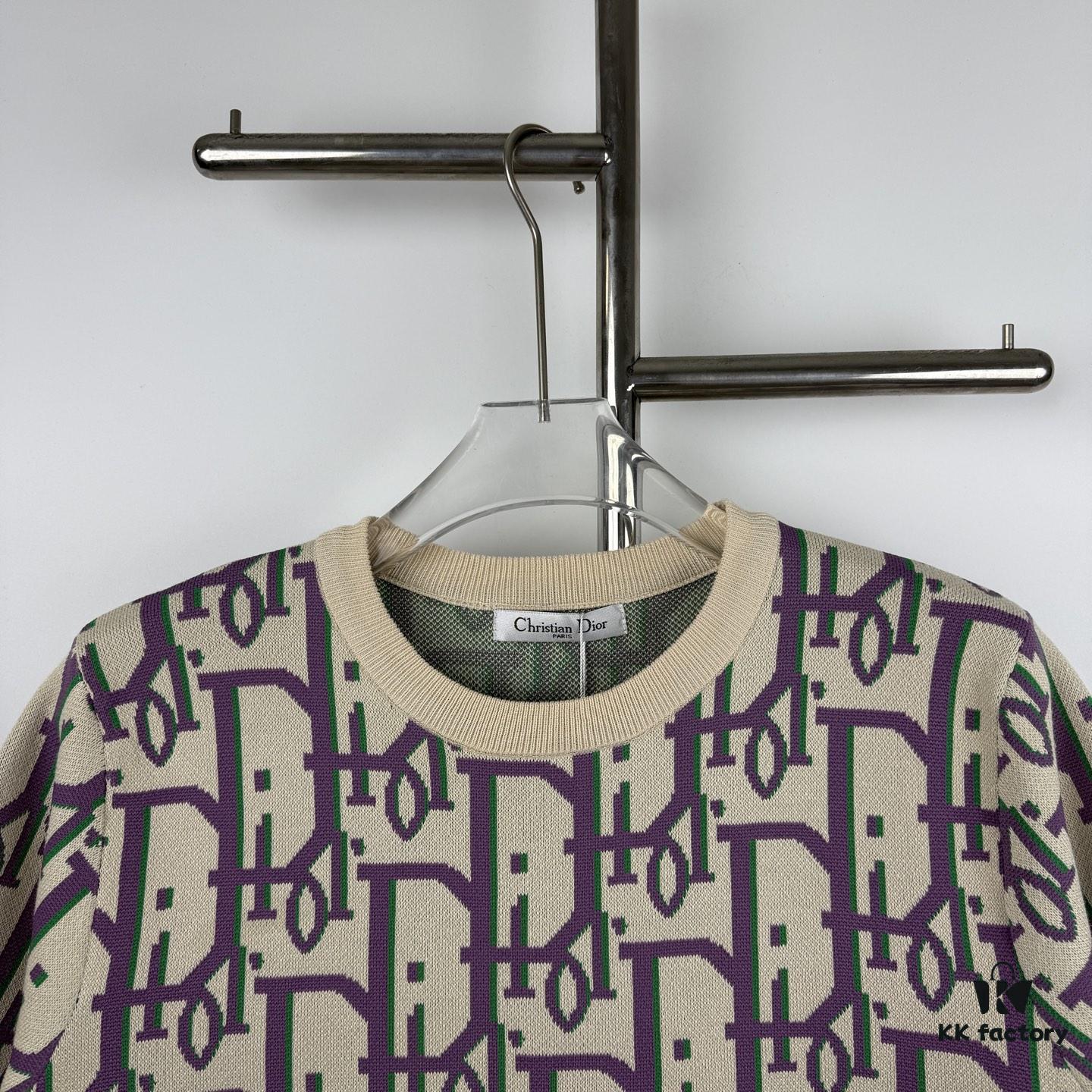 6931a067ccd8ab3d7af94306 New DIOR Knit Round-Neck Sweater Full Print Jacquard Monogram Short-Sleeve Unisex T-Shirt