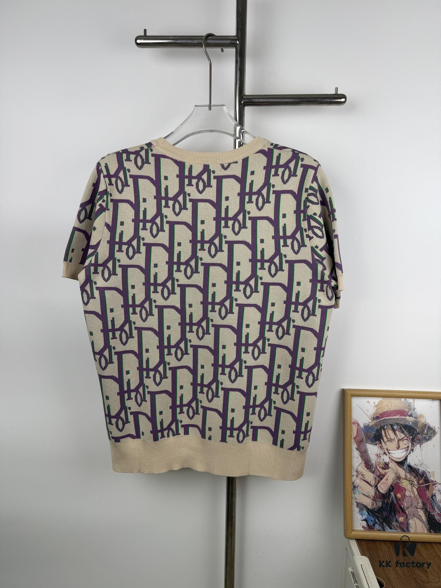 6931a068ccd8ab3d7af94308 New DIOR Knit Round-Neck Sweater Full Print Jacquard Monogram Short-Sleeve Unisex T-Shirt