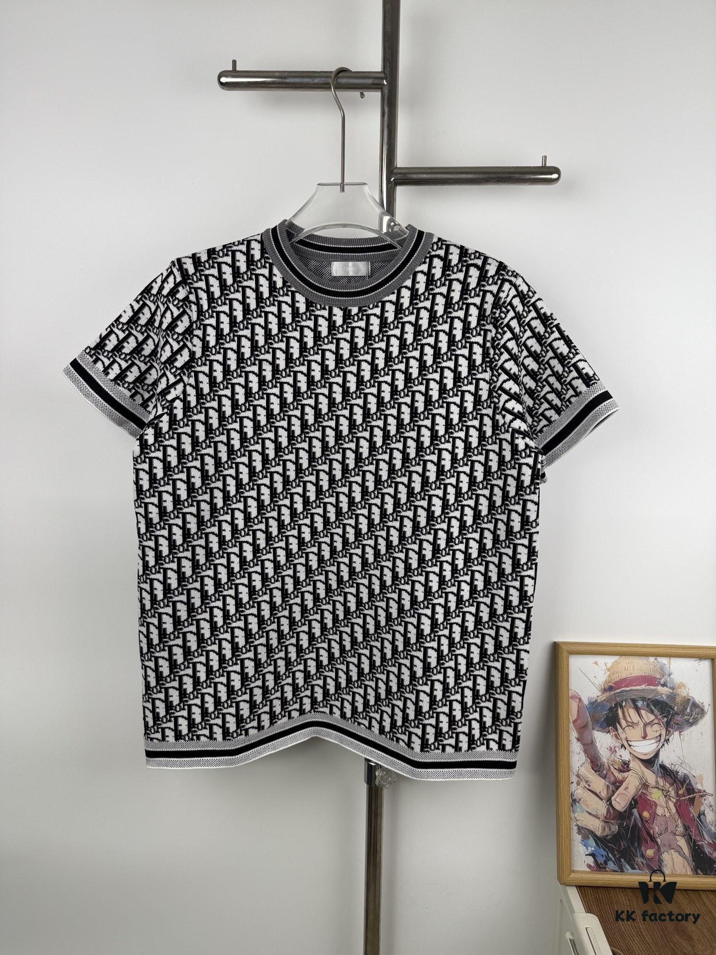 6931a068ccd8ab3d7af94317 New Dior 2024 Spring/Summer CD Cotton Short Sleeve Loose T-Shirt, Knitted All-Over Print Unisex