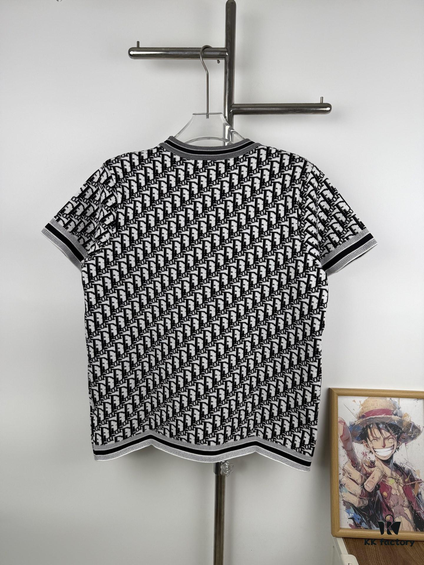 6931a068ccd8ab3d7af94318 New Dior 2024 Spring/Summer CD Cotton Short Sleeve Loose T-Shirt, Knitted All-Over Print Unisex