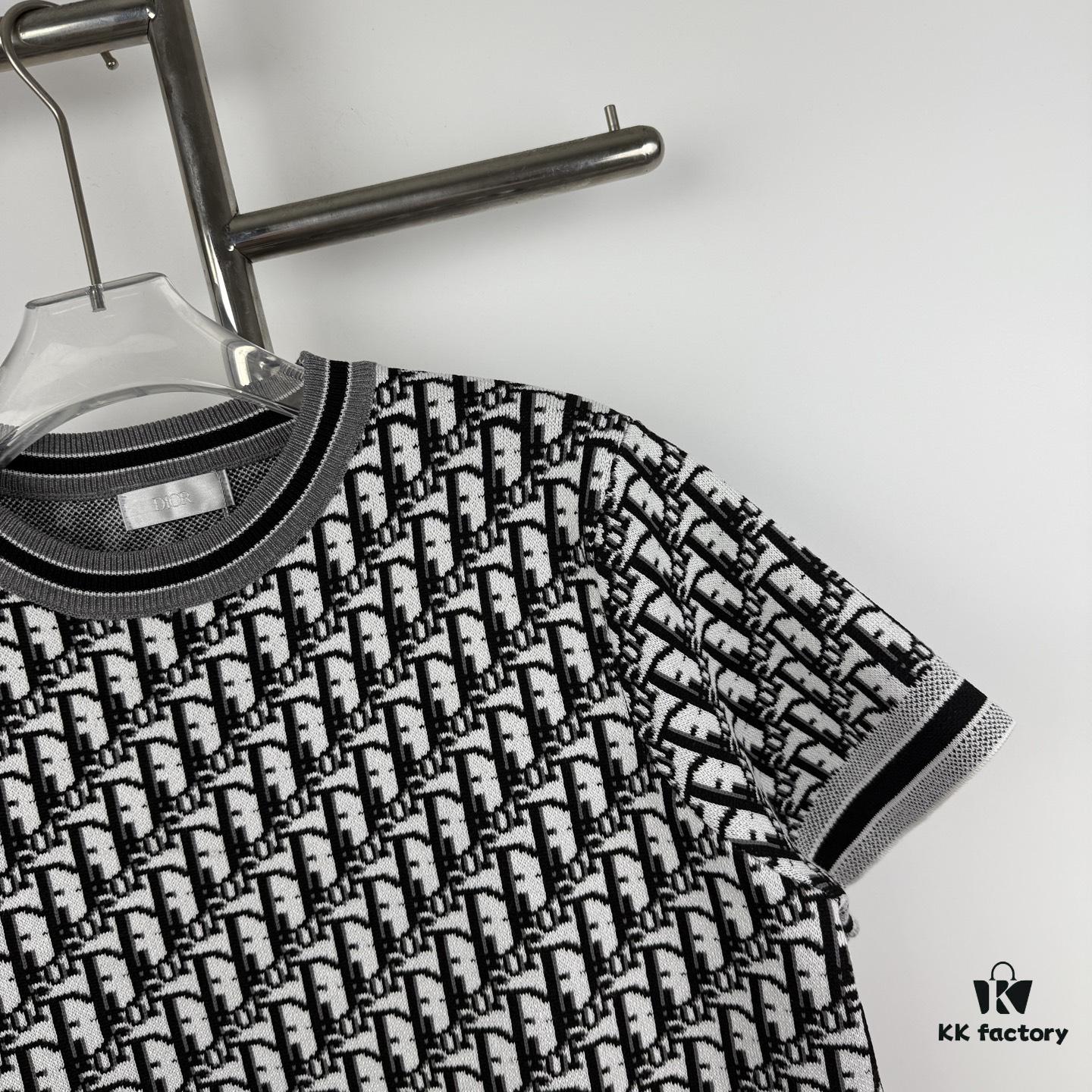 6931a068ccd8ab3d7af9431a New Dior 2024 Spring/Summer CD Cotton Short Sleeve Loose T-Shirt, Knitted All-Over Print Unisex