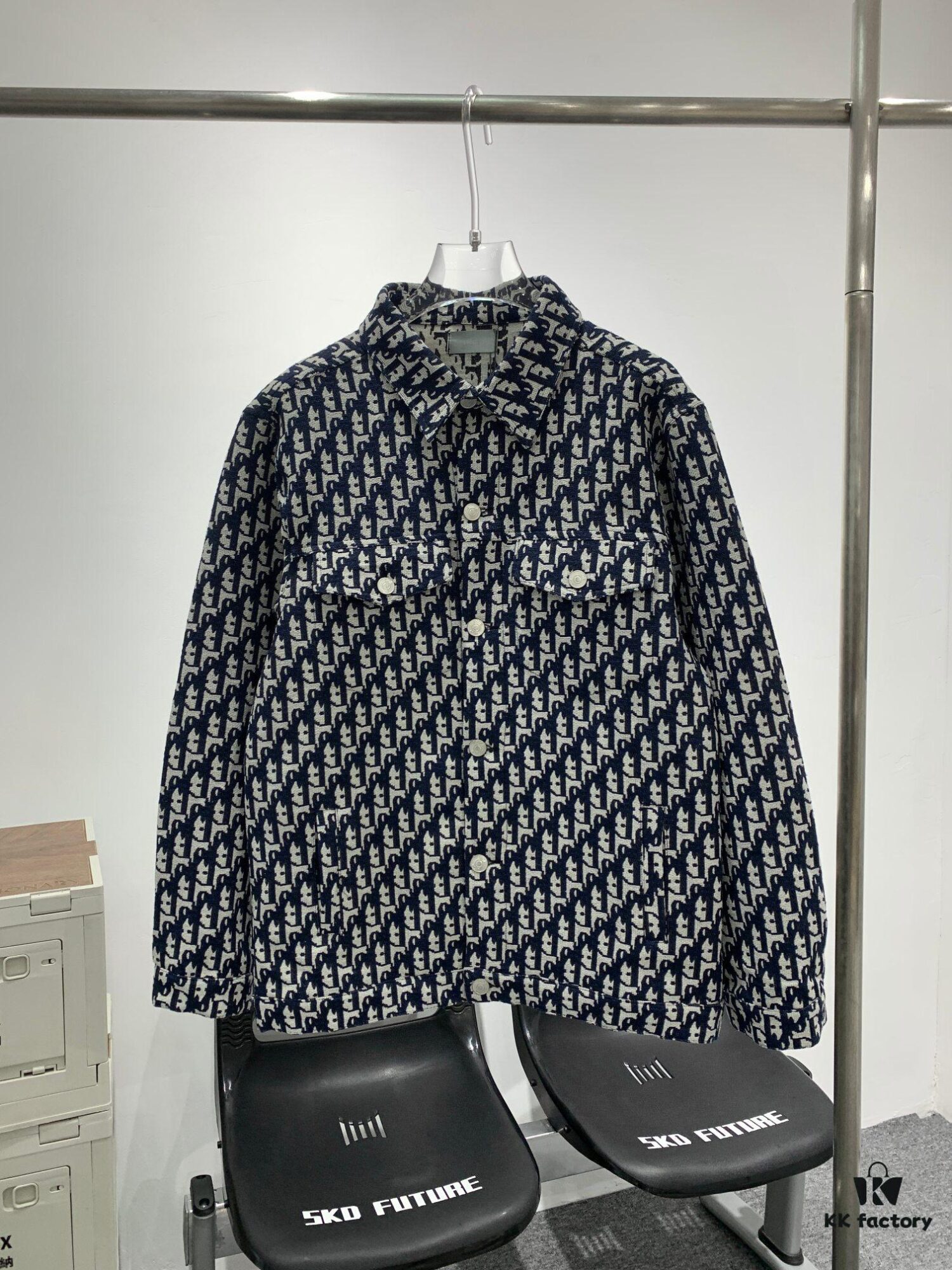 New Dior Jacquard Print Shirt Jacket with Patch Pocket