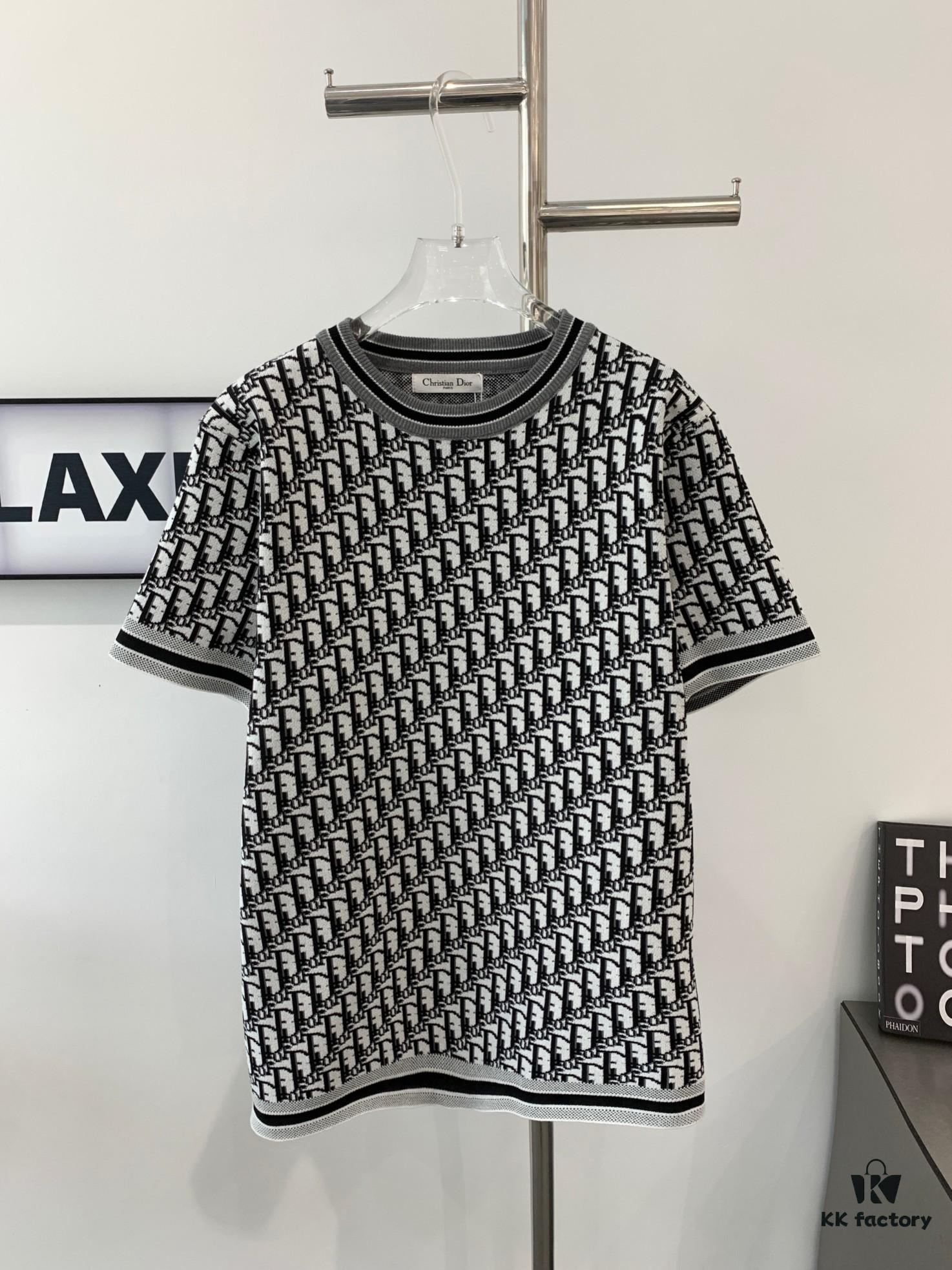 6931a072ccd8ab3d7af943dd New Dior 2024 Spring/Summer CD Cotton Short-Sleeve Loose T-Shirt Knitted All-Over Print Unisex