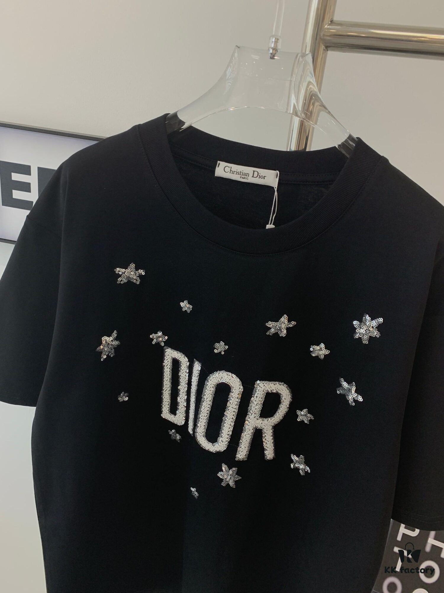6931a072ccd8ab3d7af943e9 New Dior Short-Sleeve T-Shirt with Heavy Embroidered Stars and Lettering