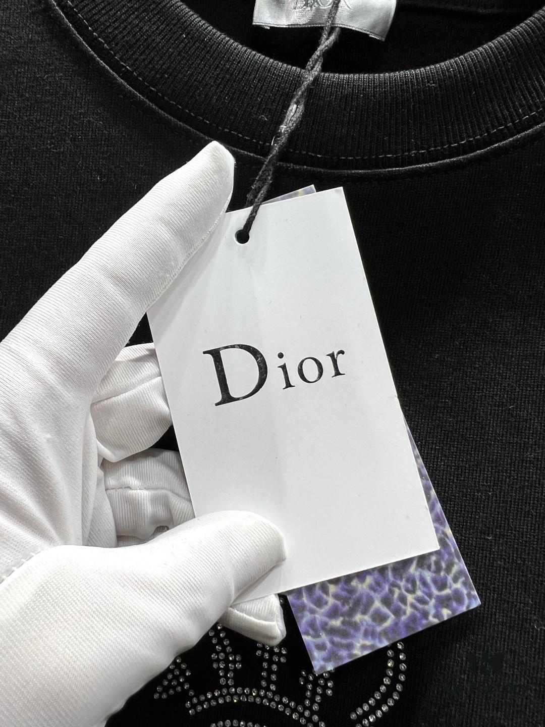 6931a07accd8ab3d7af94480 Dior Crown Crystal Embellished Short Sleeve T-Shirt