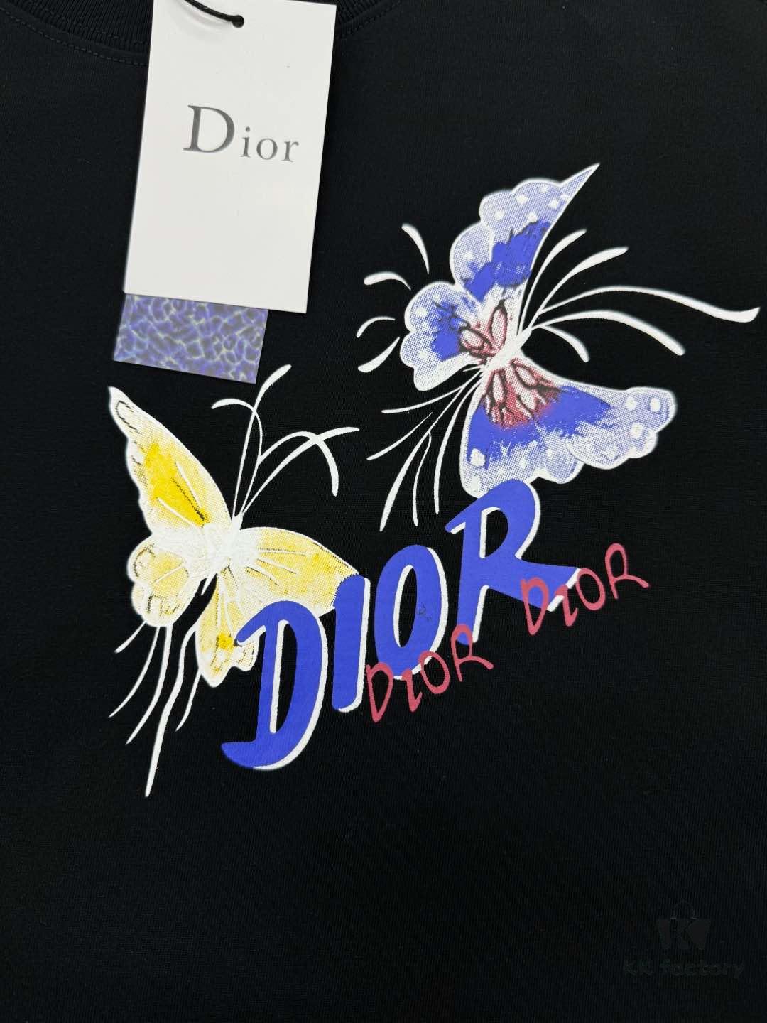6931a08accd8ab3d7af945c5 DIO*R DIOR 25s New Couple Round Neck T-Shirt with Fresh Butterfly Effect Print, 260g 100% Premium Cotton, Soft and Elastic Fabric, Crisp and Vivid Design, Comfortable, Breathable, Ideal for Daily Wear or Layering