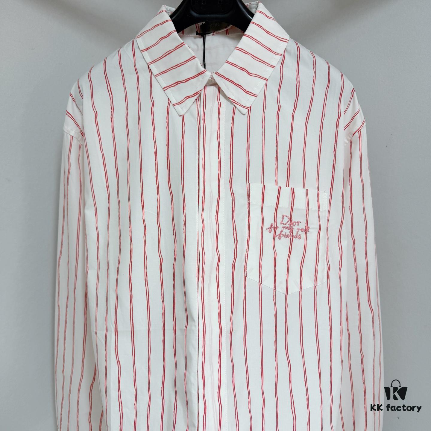 6931a08fccd8ab3d7af94602 Dior 25ss New Arrival Shirt Combines Modern Elegance with Traditional Aesthetics. Crafted from White Cotton Poplin, Featuring Pink Stripe Pattern and the 'Dior For My Real Friends' Logo from the DIOR AND HYLTON NEL Collaboration Series. Includes a Patch Pocket on the Chest and Hidden Button Closure for a Refined Look. Ideal for Everyday Wear.
