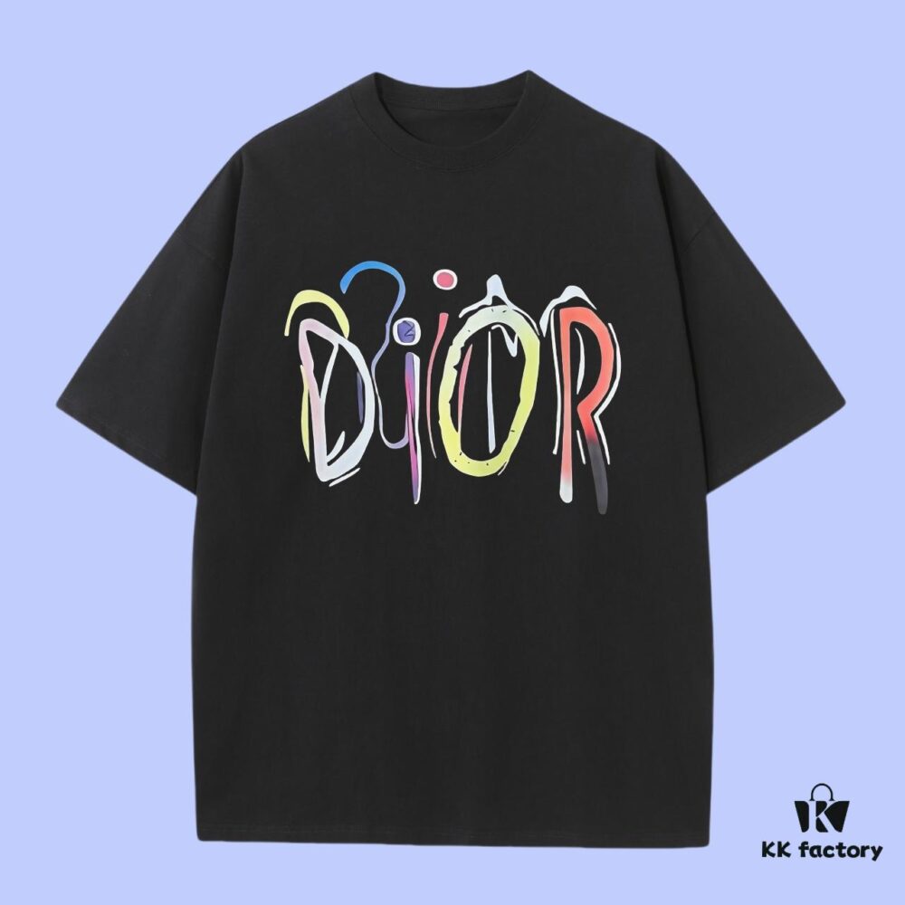 Dior 2025 Fall Spring-Summer Collection Typography Logo Short-Sleeve T-Shirt, Premium Quality, Woven 270G 32-Count Double-Yarn Pure Cotton Fabric, Relaxed Fit Unisex Design