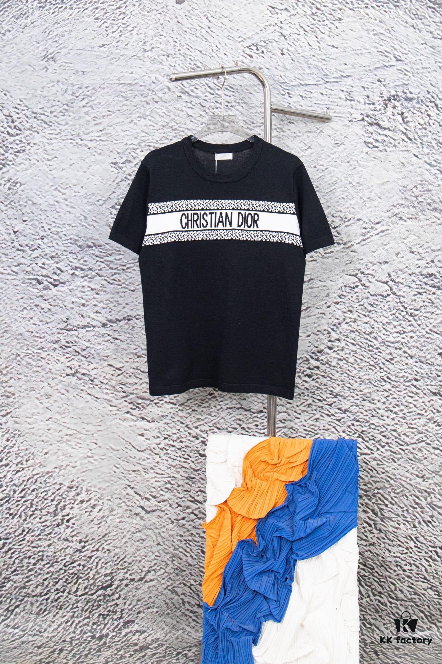 6931a096ccd8ab3d7af946a3 Dior New Arrival Jacquard Knit Short-Sleeve Slim-Fit Stretch T-Shirt Unisex