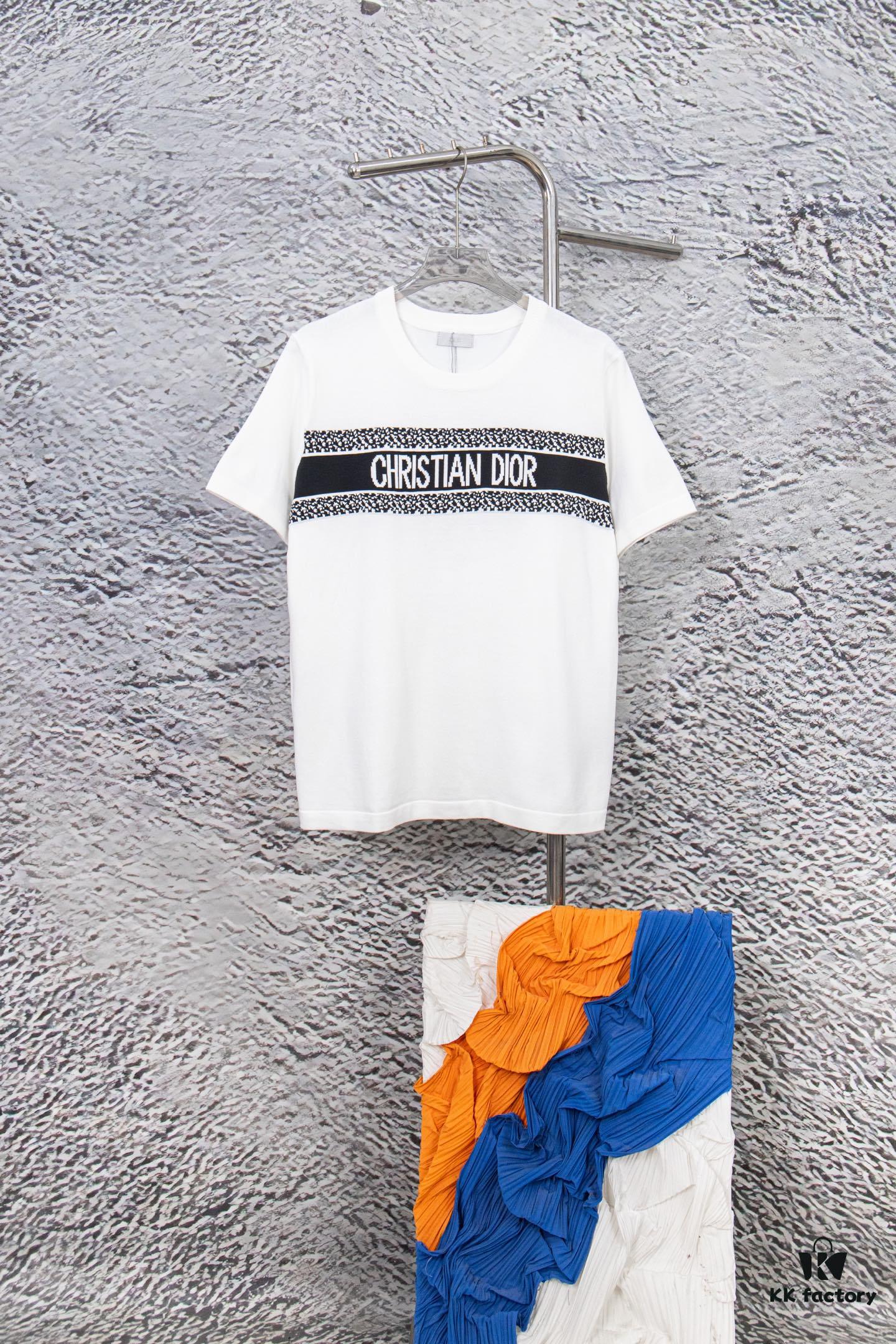 6931a097ccd8ab3d7af946ae Dior New Arrival Jacquard Knit Short-Sleeve Slim-Fit Stretch T-Shirt Unisex