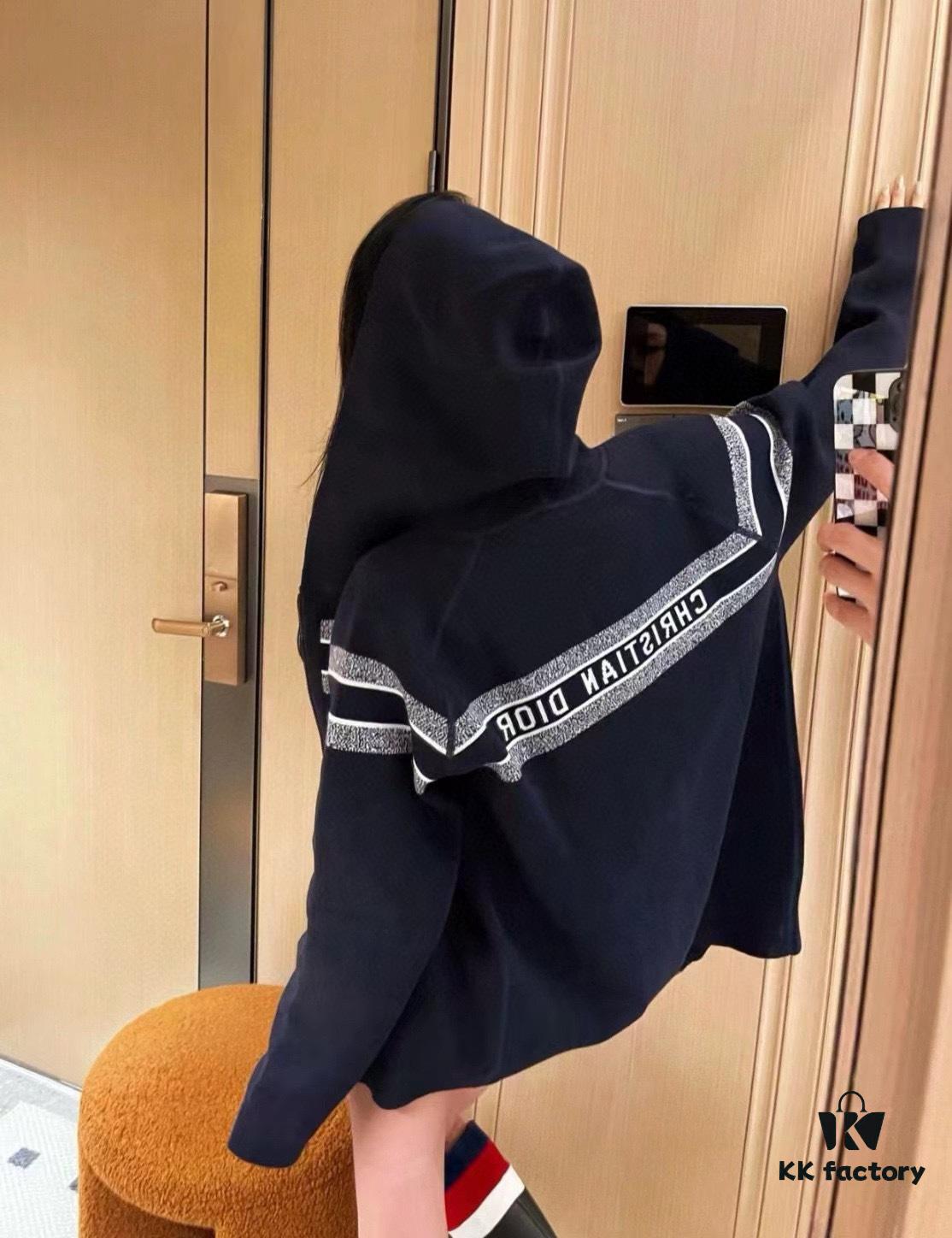 DIOR Cashmere Blend Reversible Logo Knit Coat