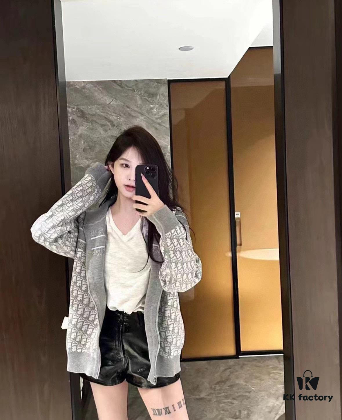 DIOR Cashmere Blend Reversible Logo Knit Coat