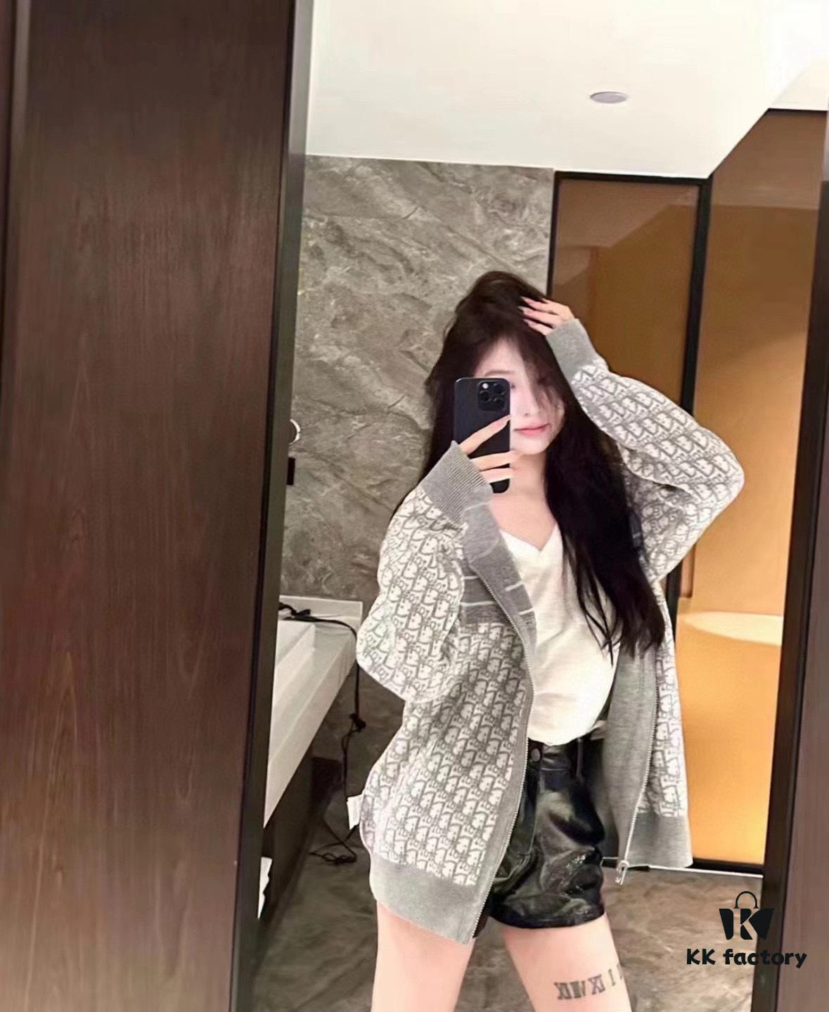 DIOR Cashmere Blend Reversible Logo Knit Coat