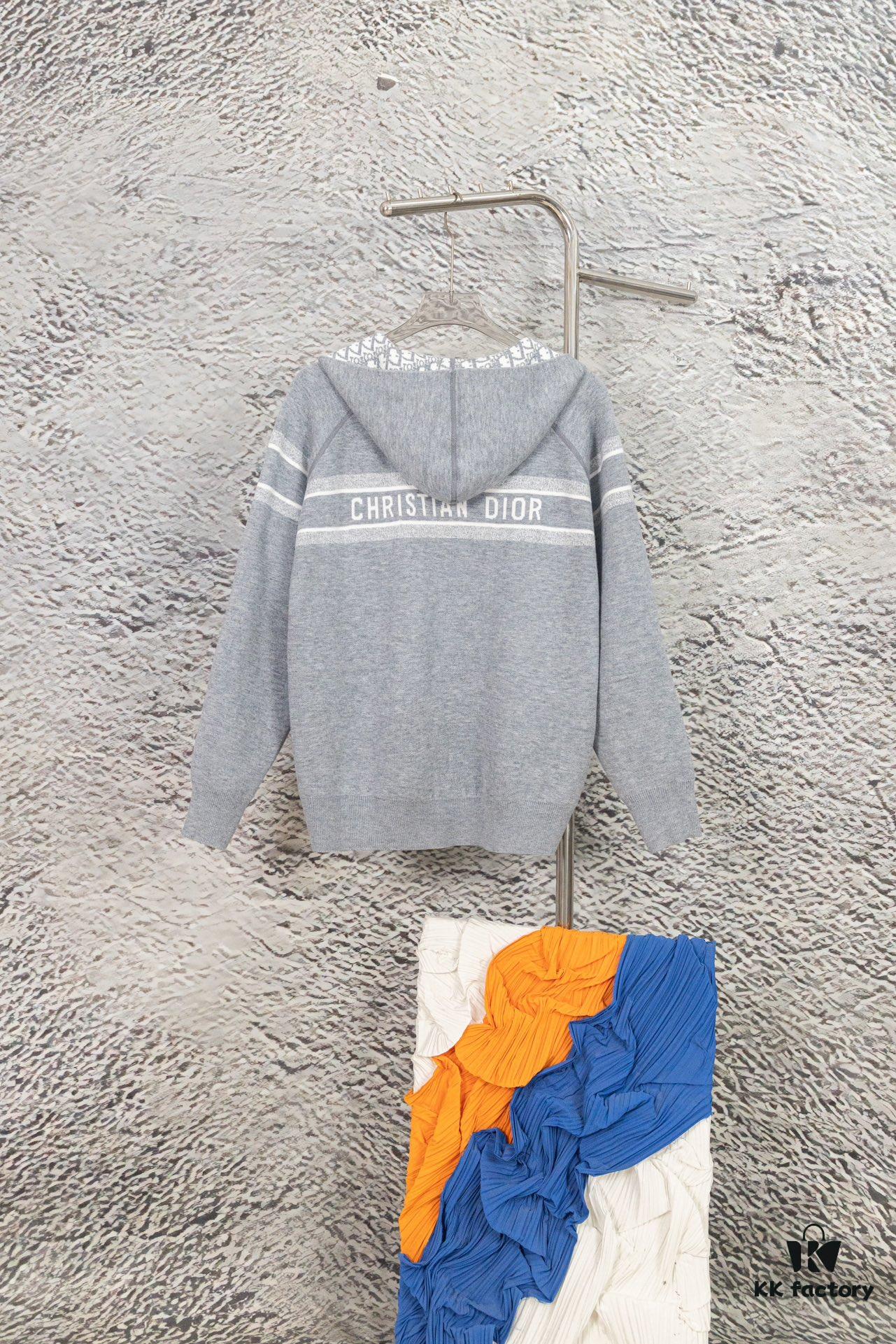 DIOR Cashmere Blend Reversible Logo Knit Coat