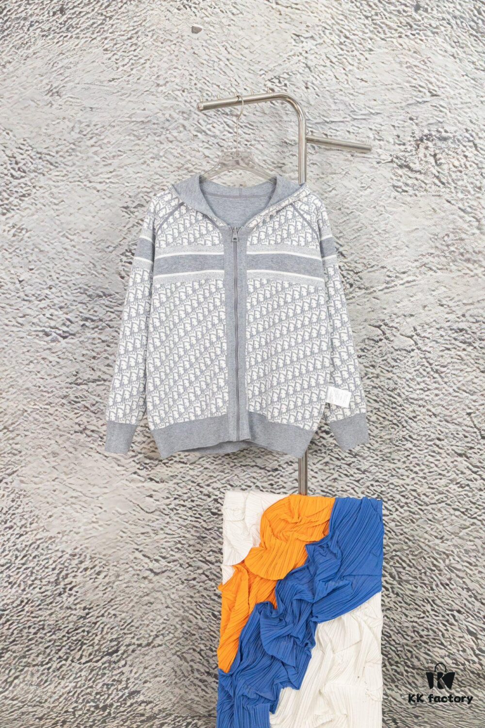 DIOR Knit Coat with Double-Faced Cashmere and Logo Pattern