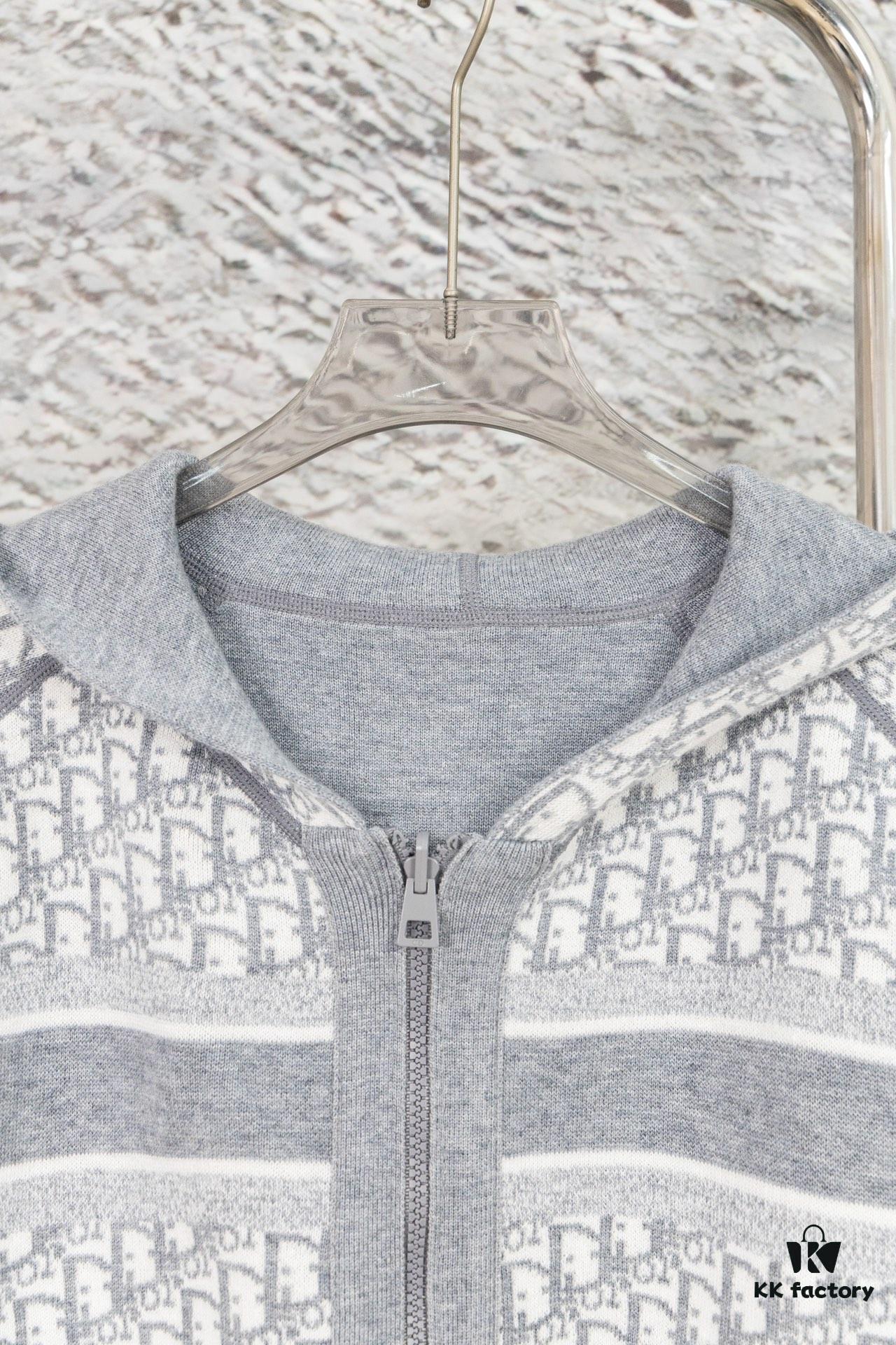 DIOR Knit Coat with Double-Faced Cashmere and Logo Pattern