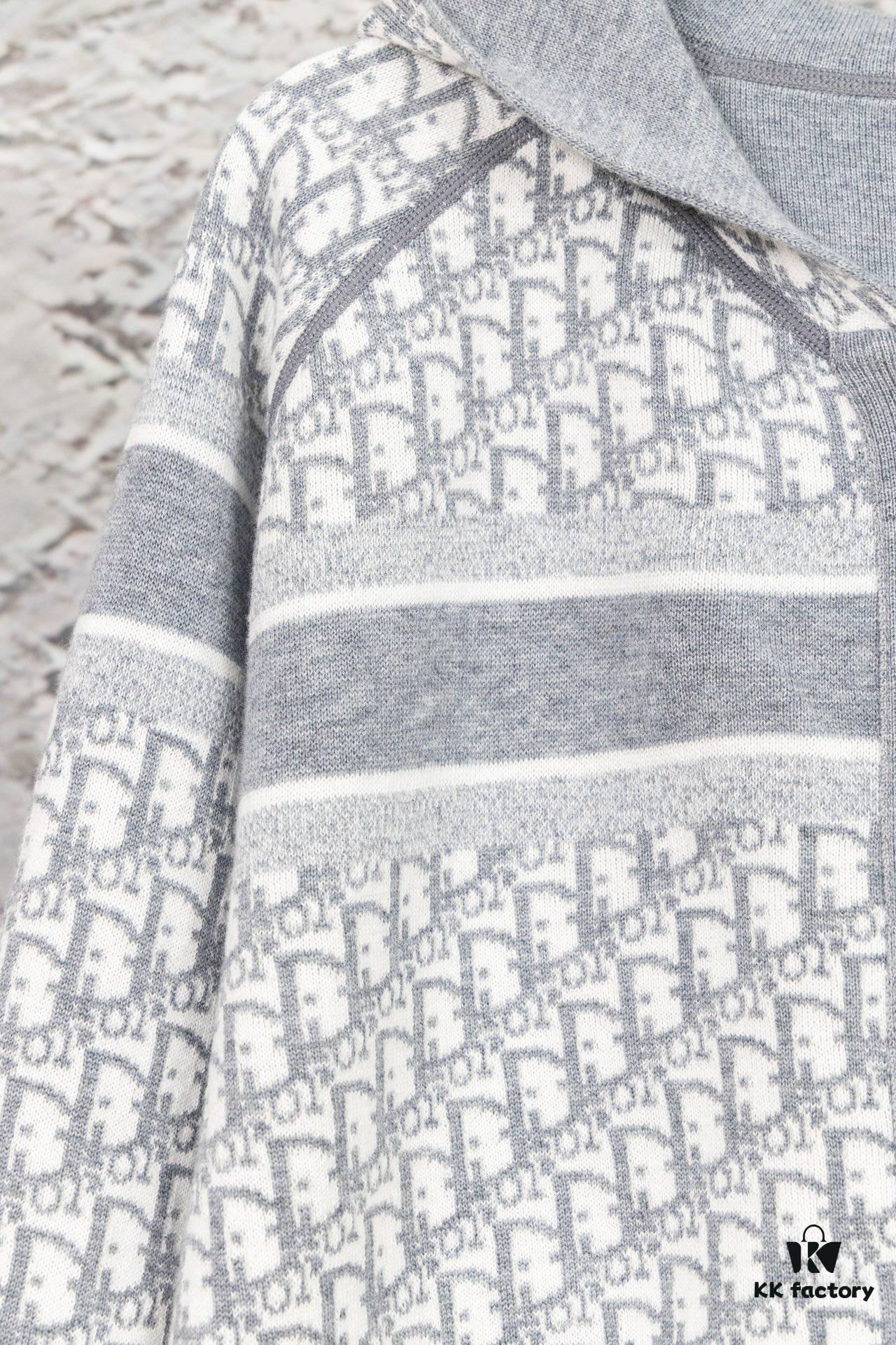 DIOR Knit Coat with Double-Faced Cashmere and Logo Pattern
