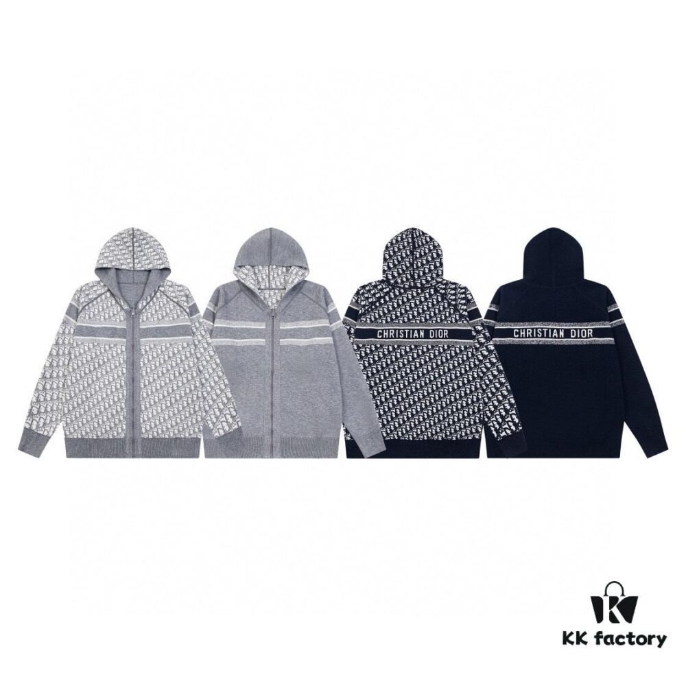 DIOR Knit Coat with Reversible Cashmere and Logo Pattern