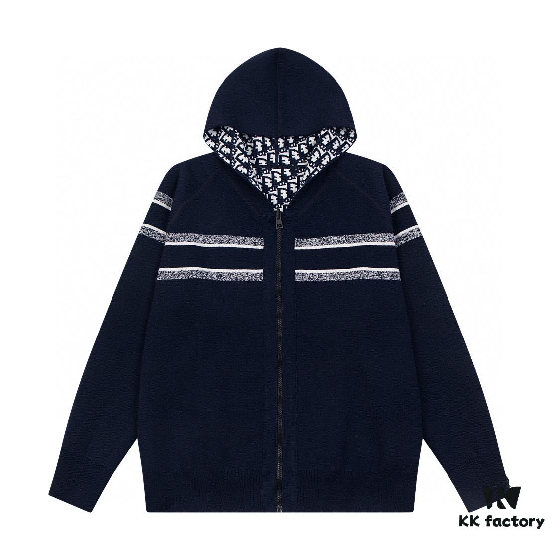 6931a09fccd8ab3d7af9475a DIOR Knit Coat with Reversible Cashmere and Logo Pattern