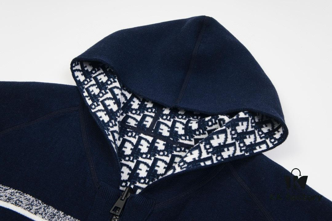 6931a09fccd8ab3d7af9475c DIOR Knit Coat with Reversible Cashmere and Logo Pattern