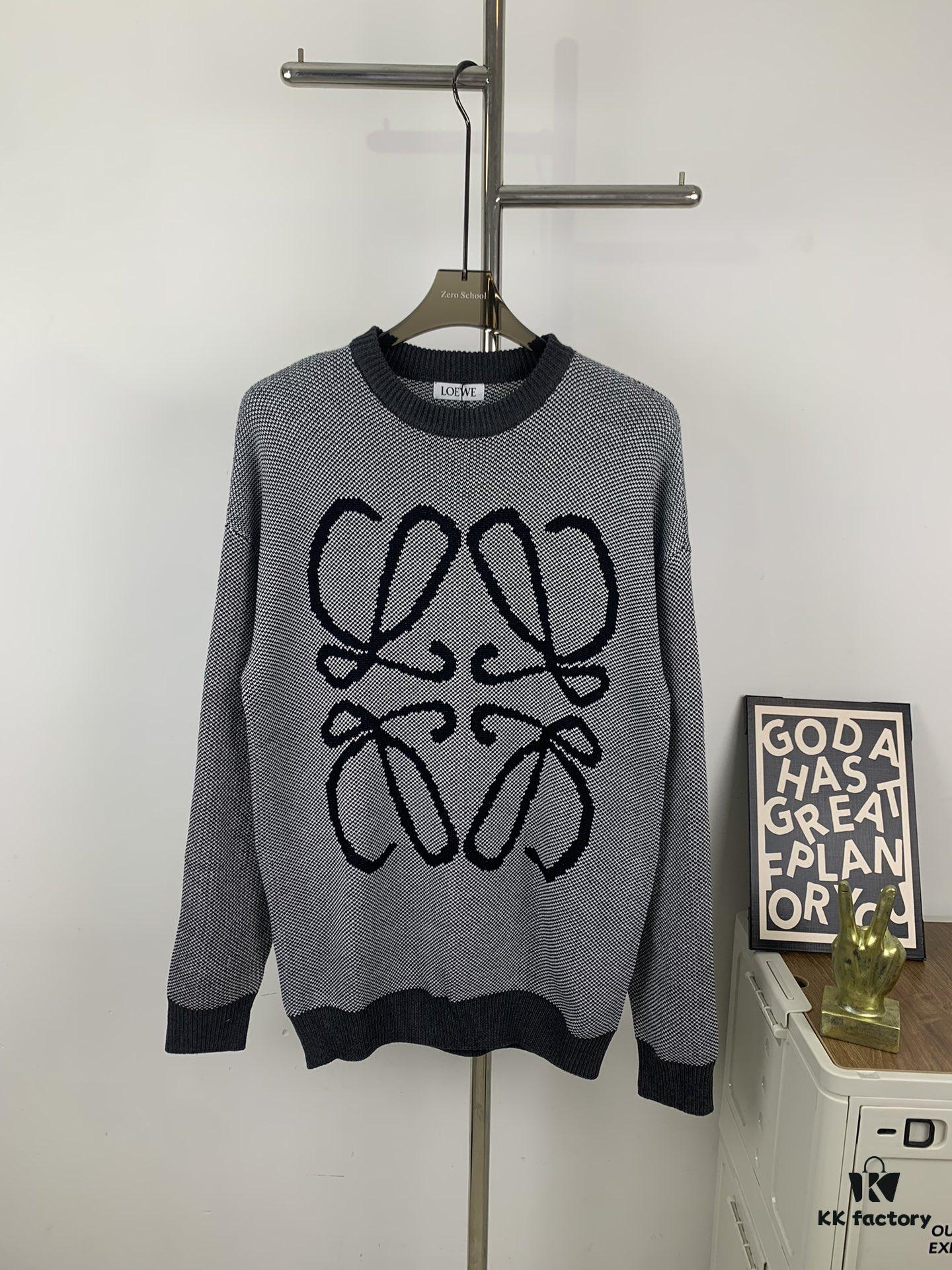 6931a0a8ccd8ab3d7af9480a New LOEWE 22SS Exquisite Heather Gray Jacquard Crew Neck Sweater