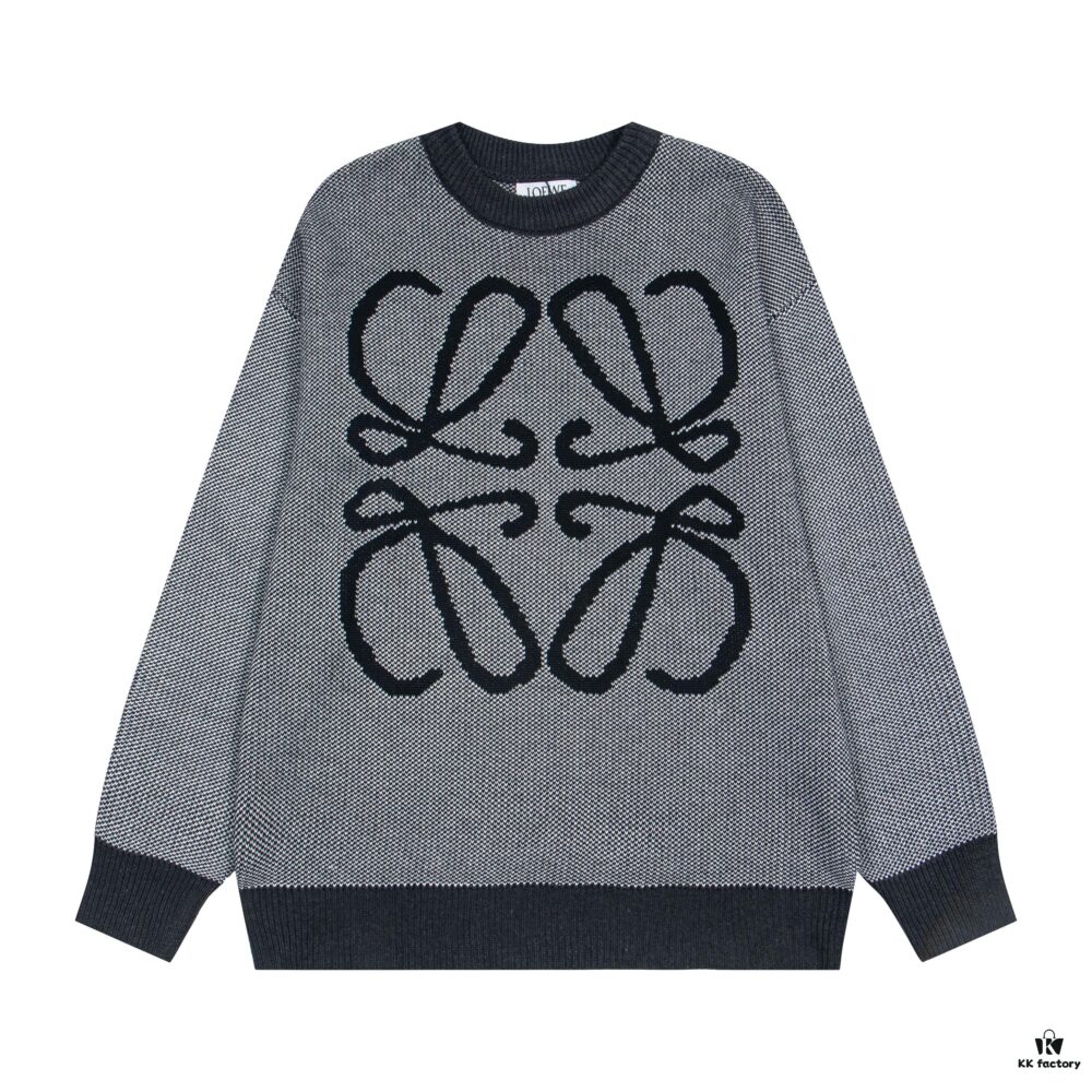 LOEWE Crew Neck Knit Sweater with Classic Chest Logo Unisex Casual Pullover