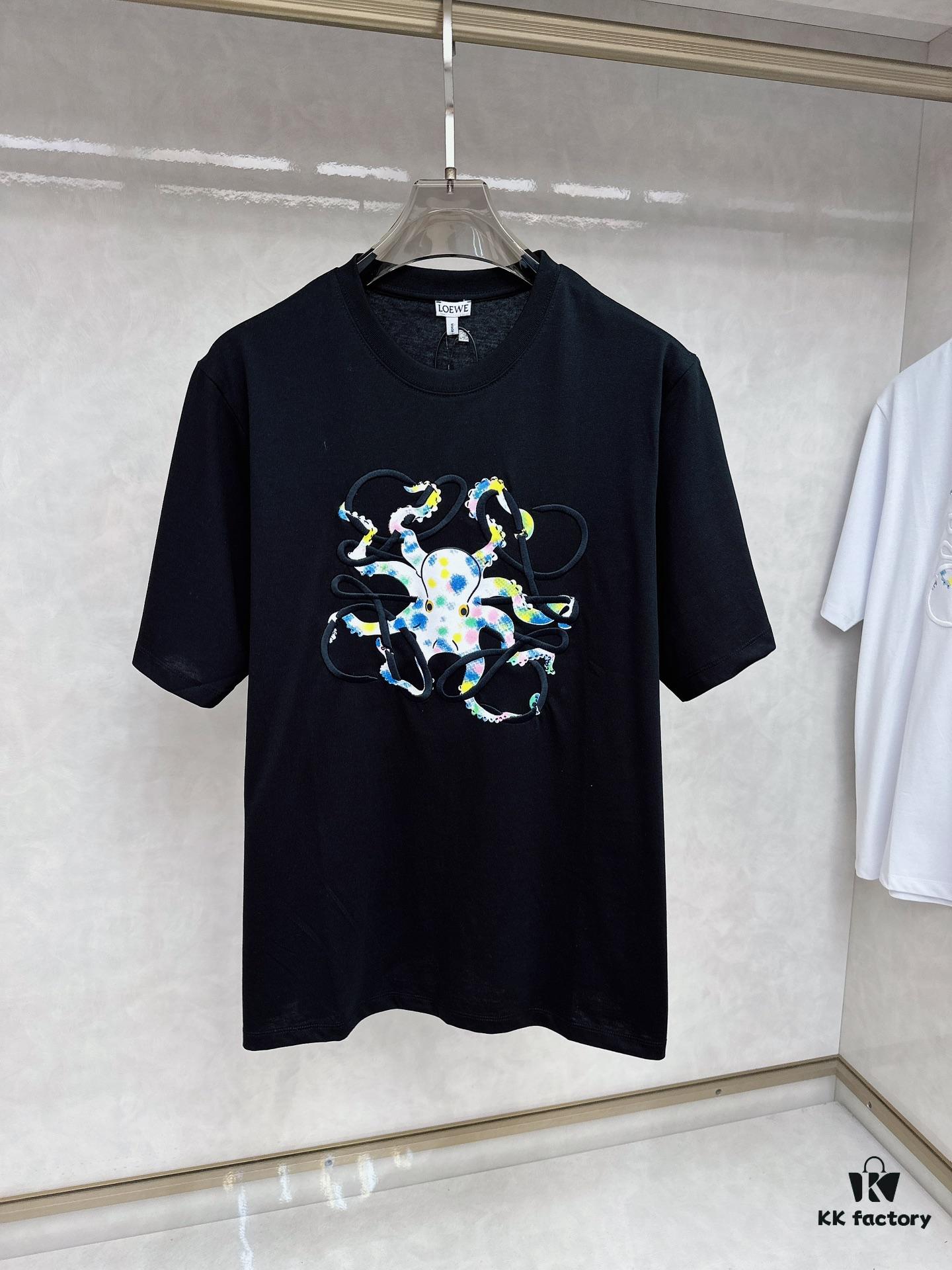6931a0b4ccd8ab3d7af948f8 LOEWE Octopus Embroidered Short Sleeve T-Shirt