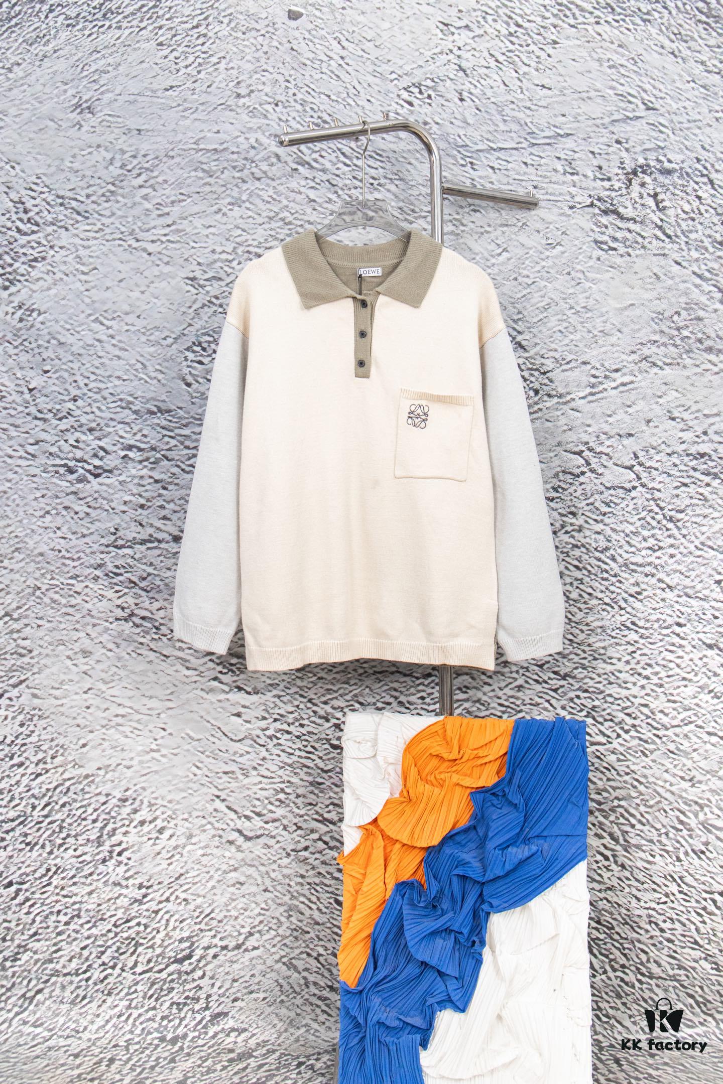 6931a0c9ccd8ab3d7af94aa1 New Loewe Colorblock Embroidered Collar Preppy Polo Knit Sweater with Slits